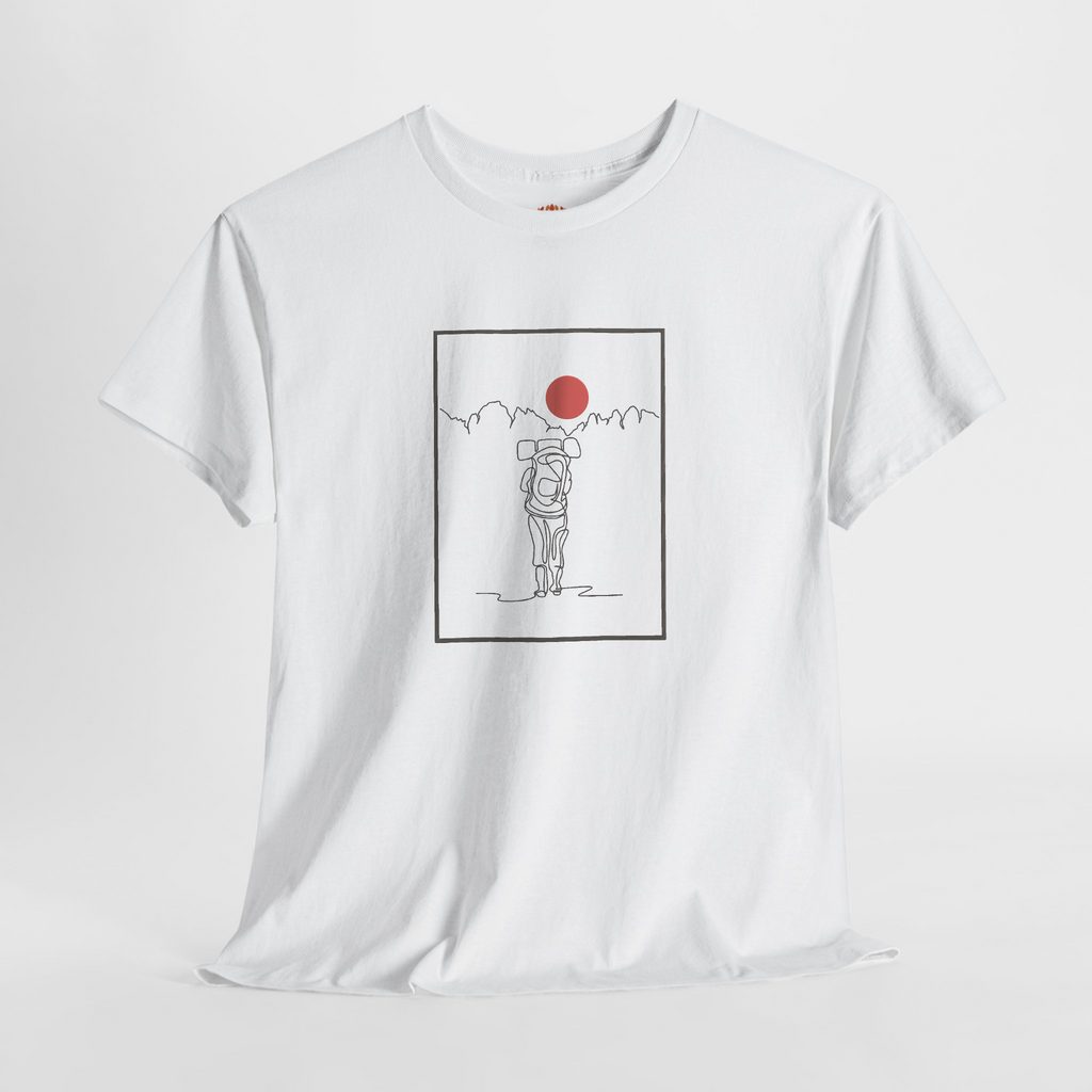 Lone Hiker Sunset Mountains Embroidery Hoodie | Sweatshirt | T-shirt