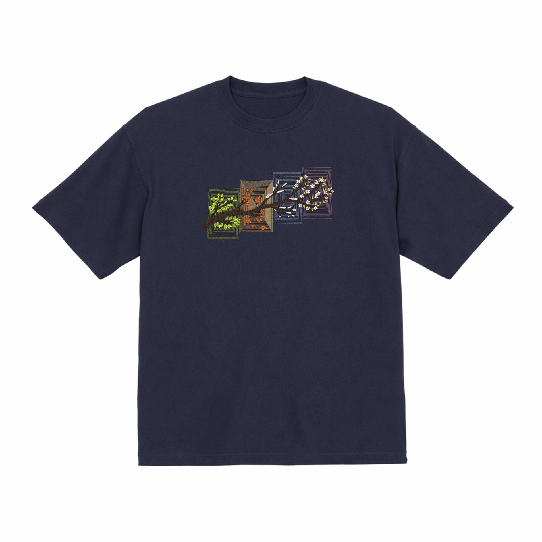 Embroidered Four Seasons Tree Heavyweight Cotton T shirt