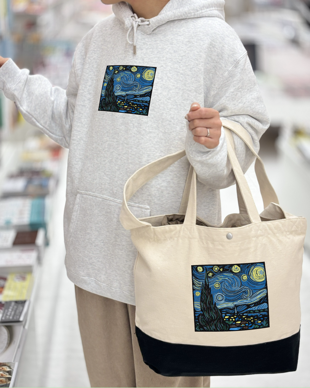 The Starry Night Vincent Van Gogh Embroidered Tote Bag