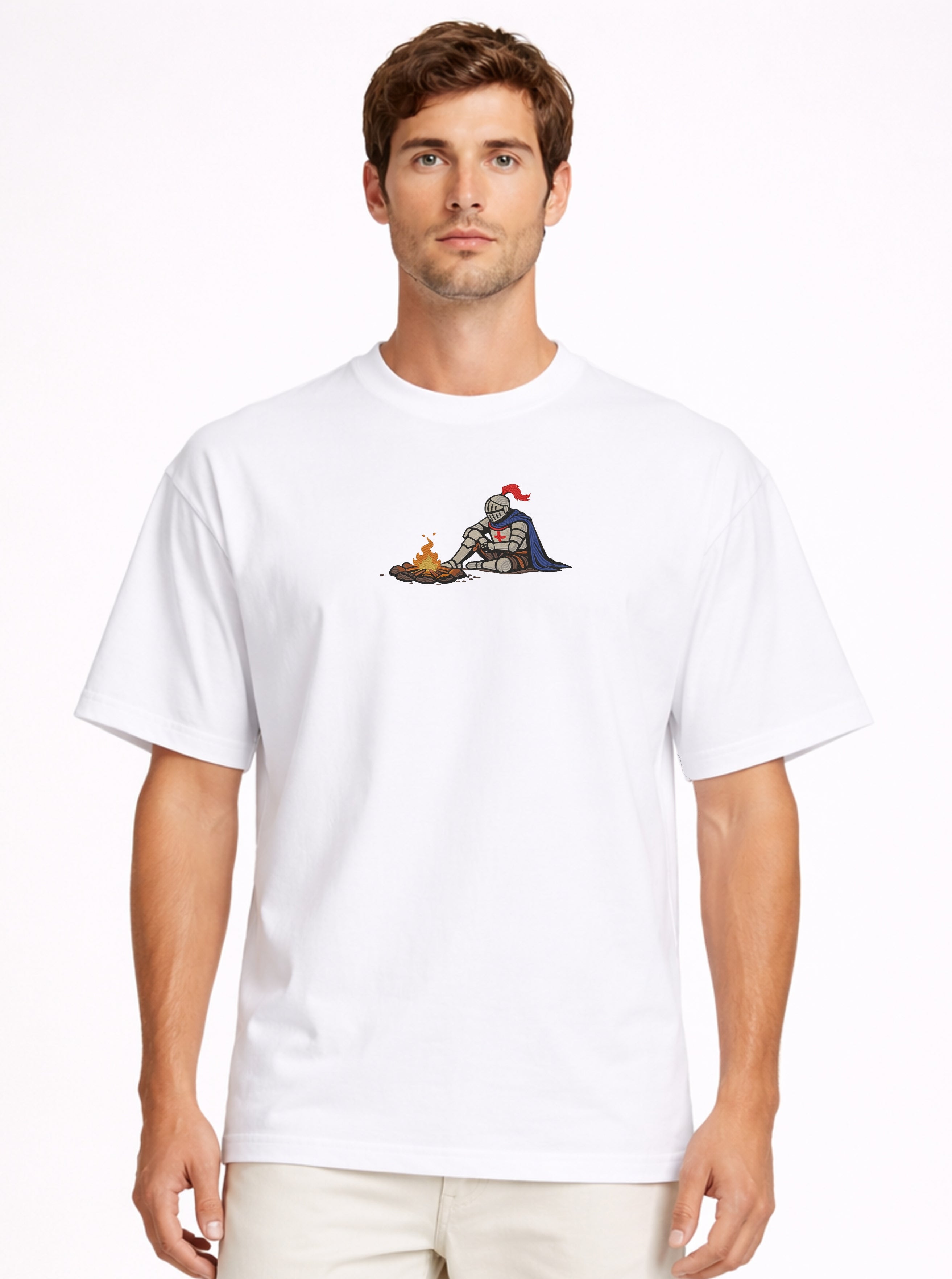 Dark Fantasy Embroidered Templar Knight By Fire Heavyweight T shirt