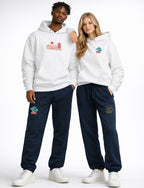 Andrew Joyce cream white 450gsm heavyweight pullover hoodie featuring multi-tone textured embroidery and double-stitched hood.Golden bonsai front, Chureito Pagoda with Mount Fuji back embroideries