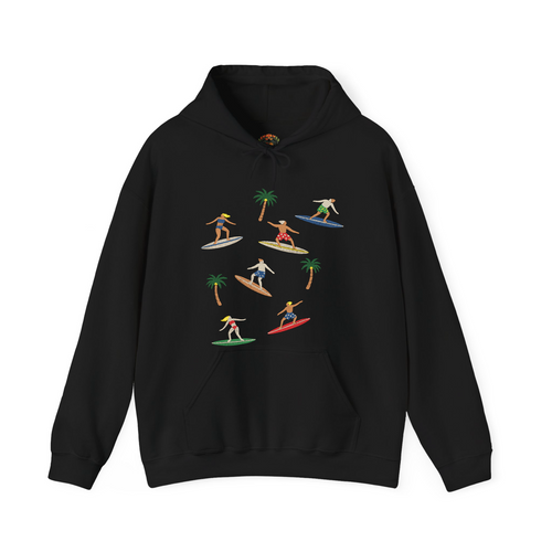 Sudadera con capucha y sudadera bordada de peso pesado premium con vibraciones de surf "No Surf No Life"