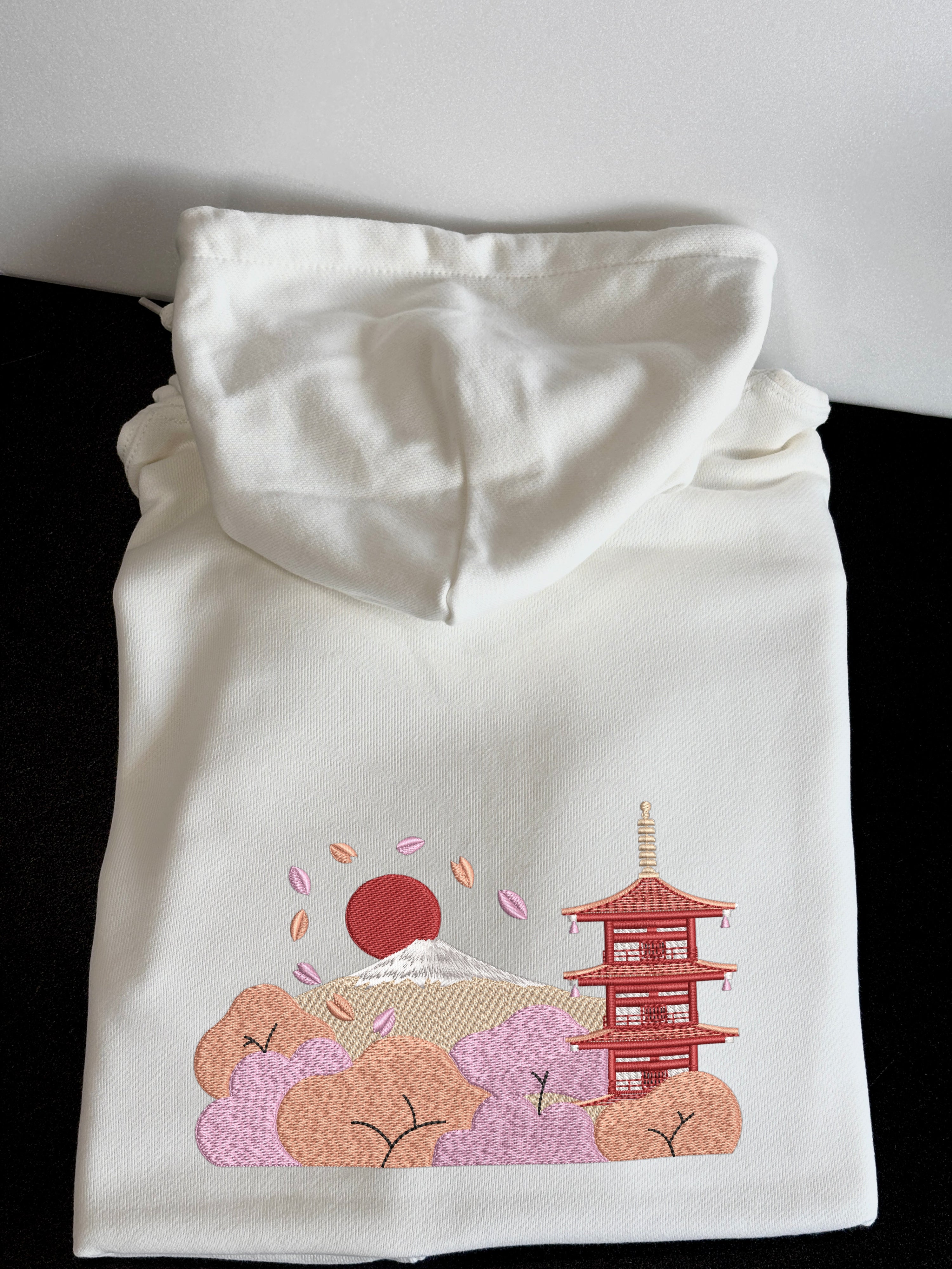 Golden Bonsai Chureito Fuji Pagoda Landscape | Embroidered 450GSM Heavyweight Dual Zip Hoodie