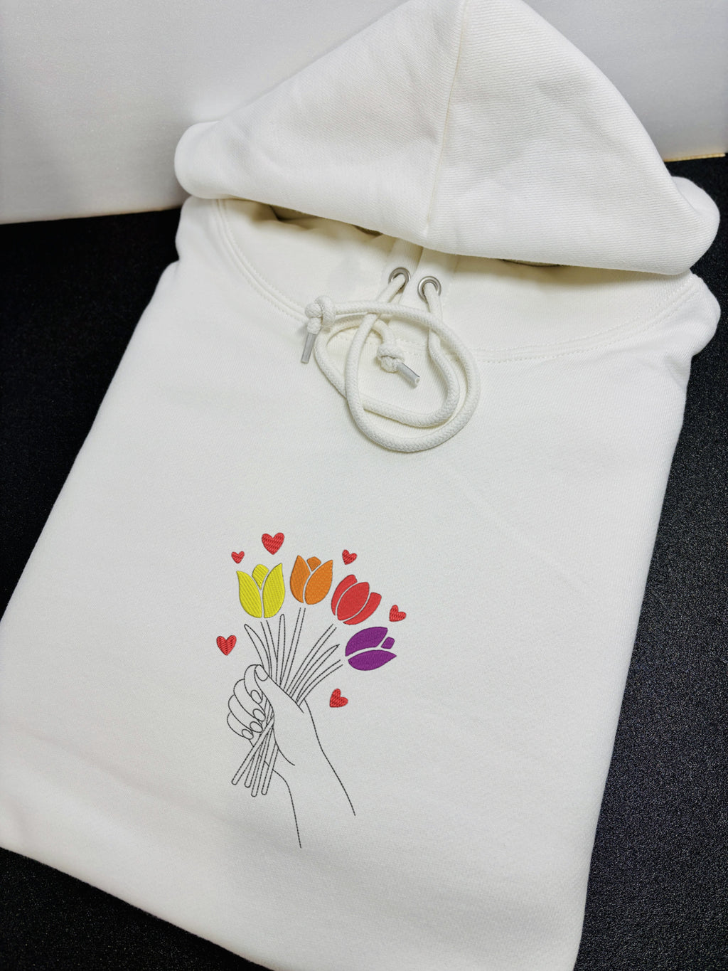 Colorful Tulip Flower Bouquet Embroidered Heavyweight Hoodie and Sweatshirt