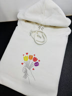 Colorful Tulip Flower Bouquet Embroidered Heavyweight Hoodie and Sweatshirt