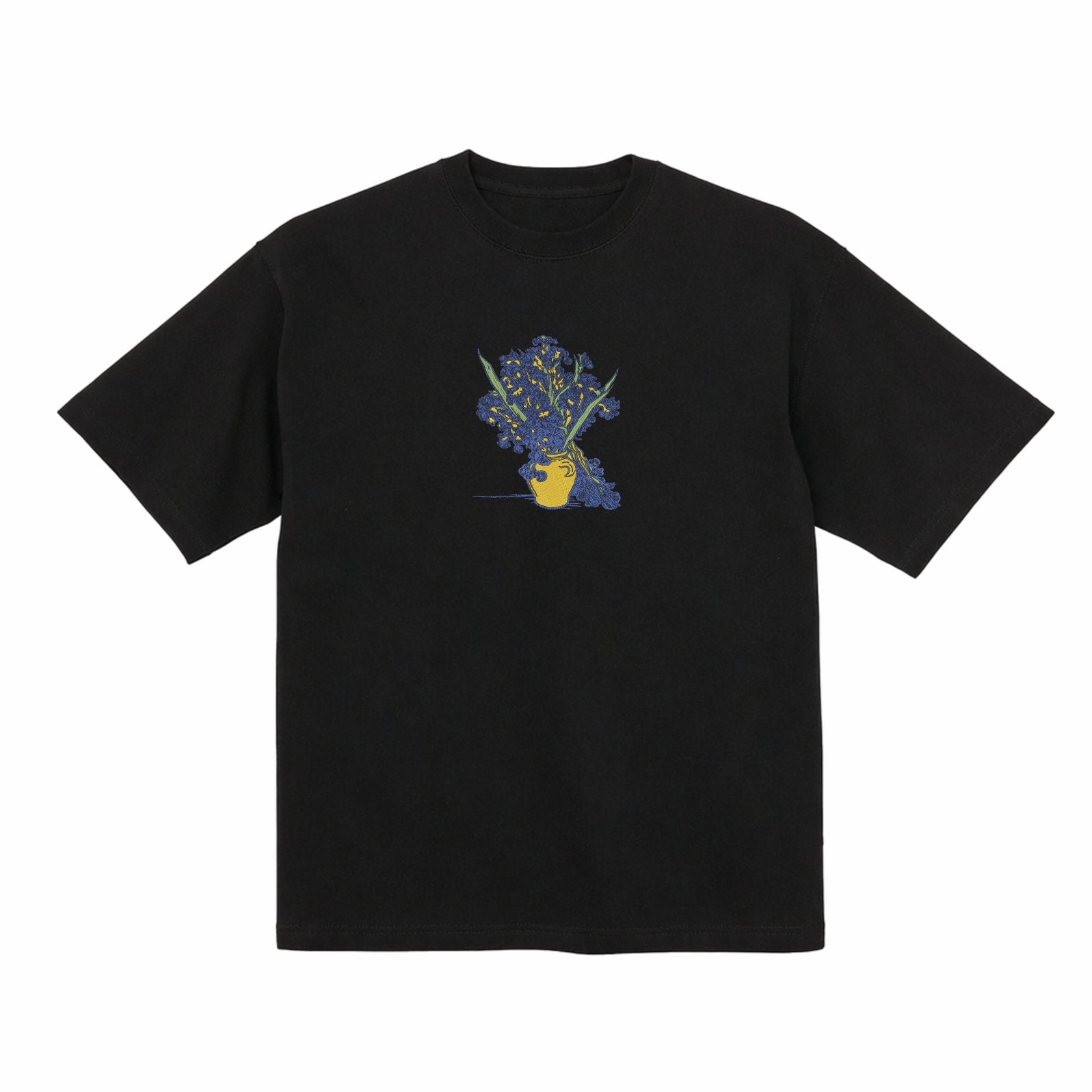 Embroidered Vincent Van Gogh Iris vase Premium Cotton Heavyweight T shirt