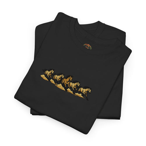 Embroidered Spirit of the Wild Gold Stallions Running Premium Cotton Heavyweight T shirt