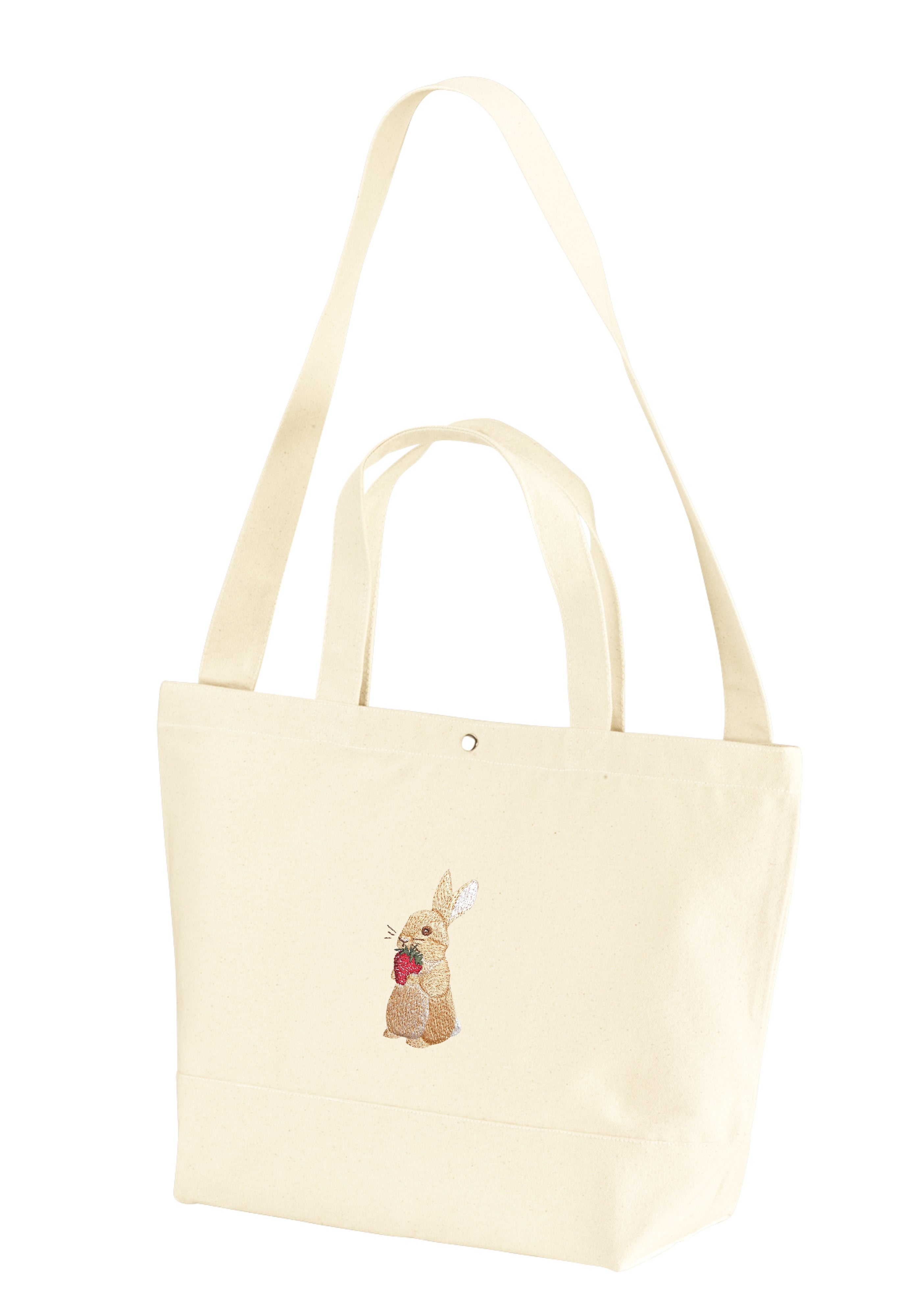 Bunny and Strawberry Embroidered 17L Eco-Sustainable Tote Bag