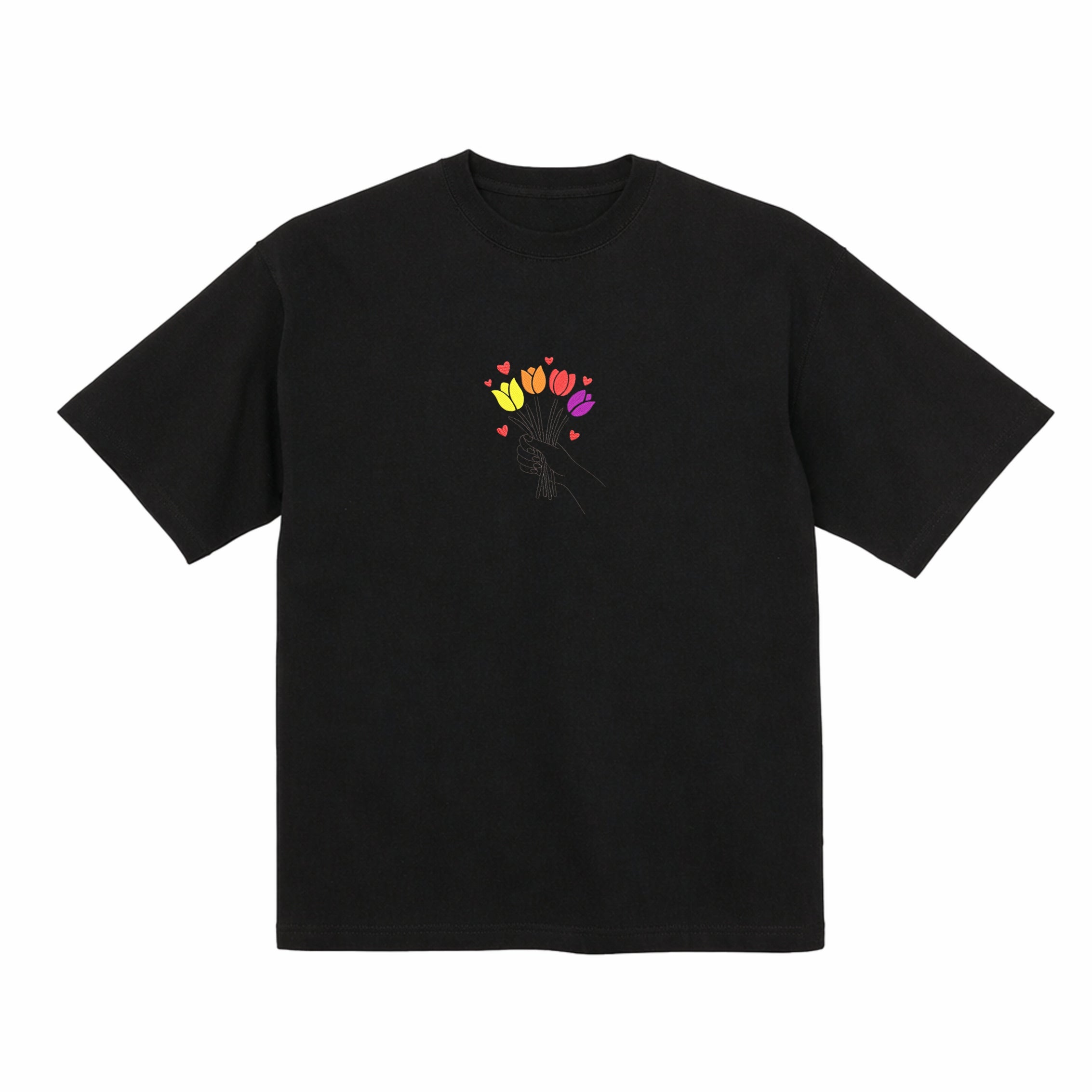 Colorful Tulip Flower Bouquet Embroidered Premium T shirt