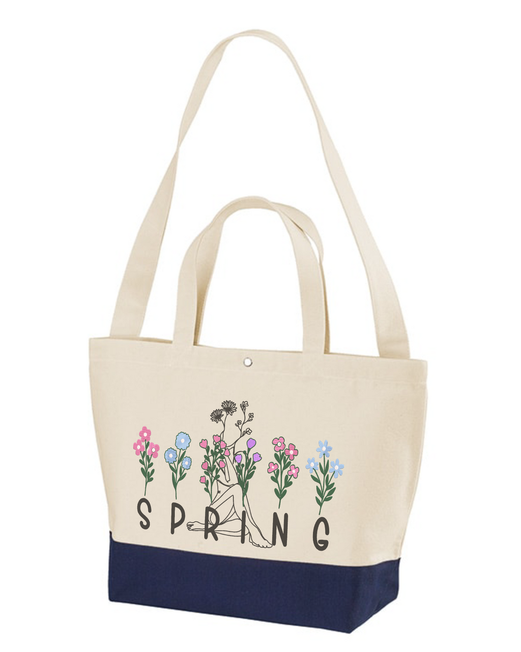 春の花柄ボヘミアン刺繍トートバッグ