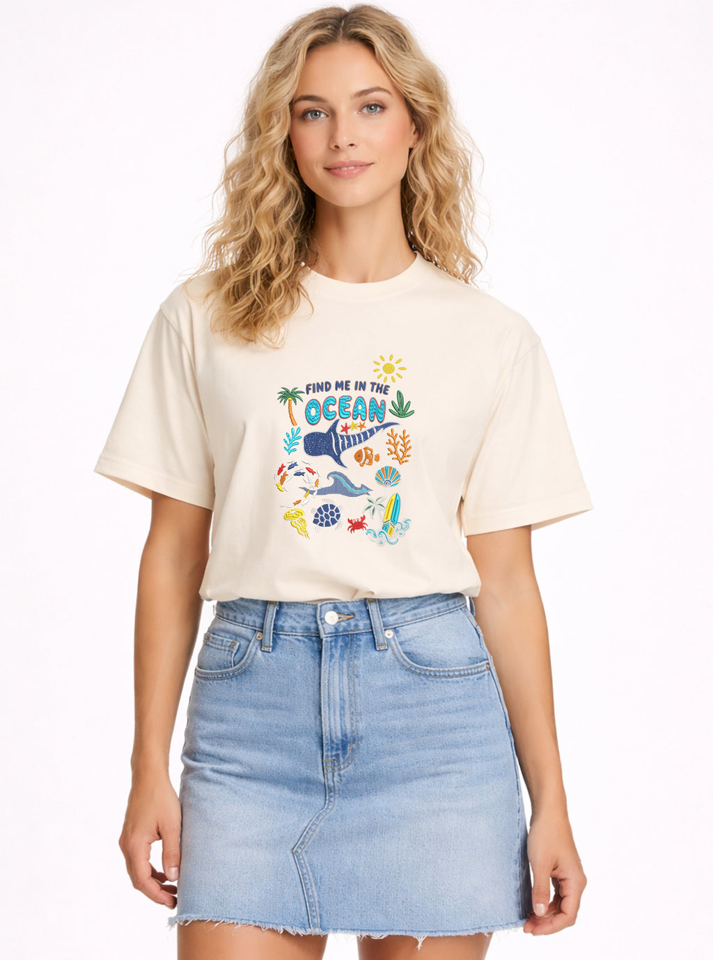 Find me in the ocean 刺繍入りプレミアムヘビーウェイトTシャツ