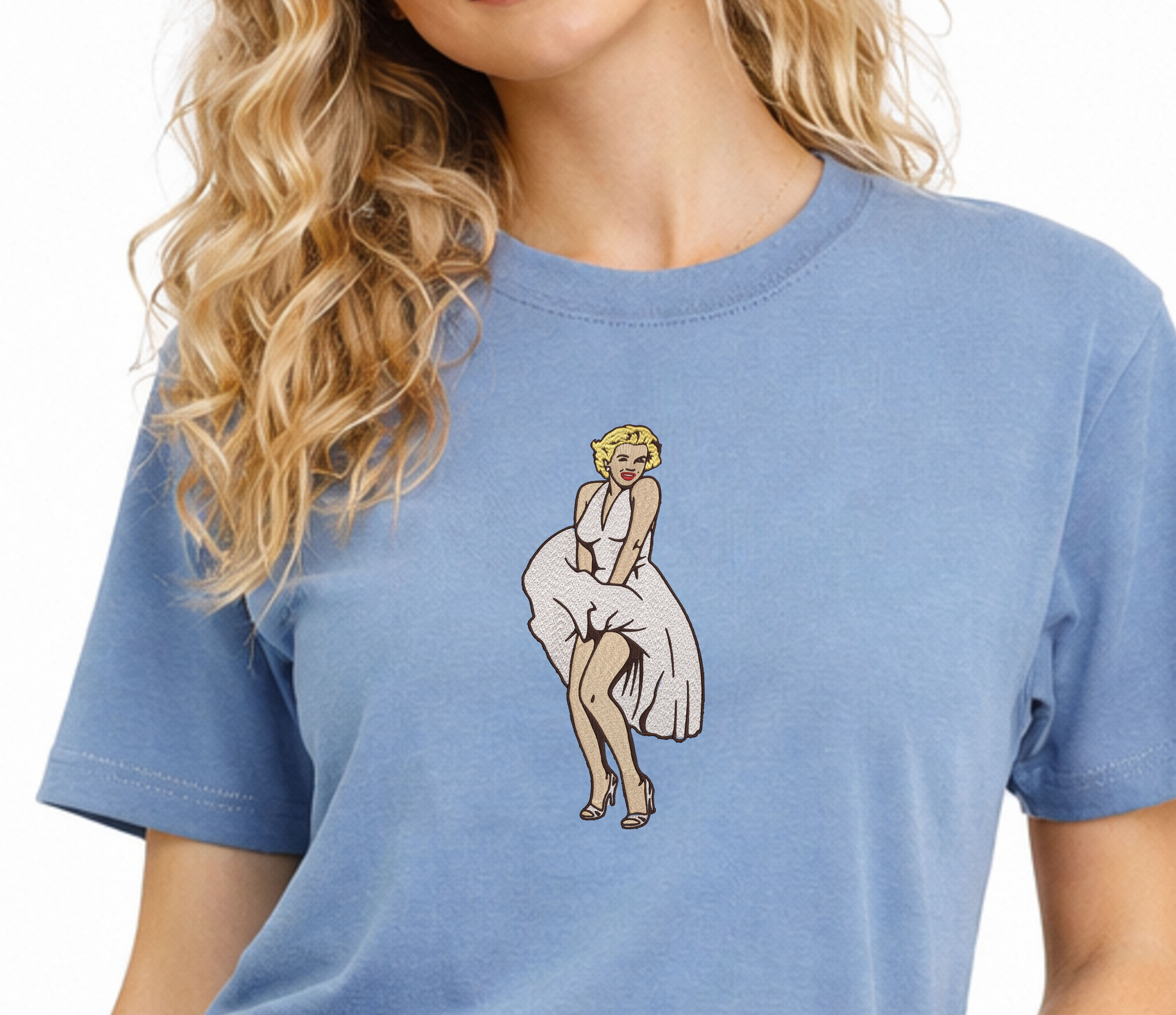 マリリン・モンロー：フライングスカート プレミアムコットン ヘビーウェイト 刺繍Tシャツ