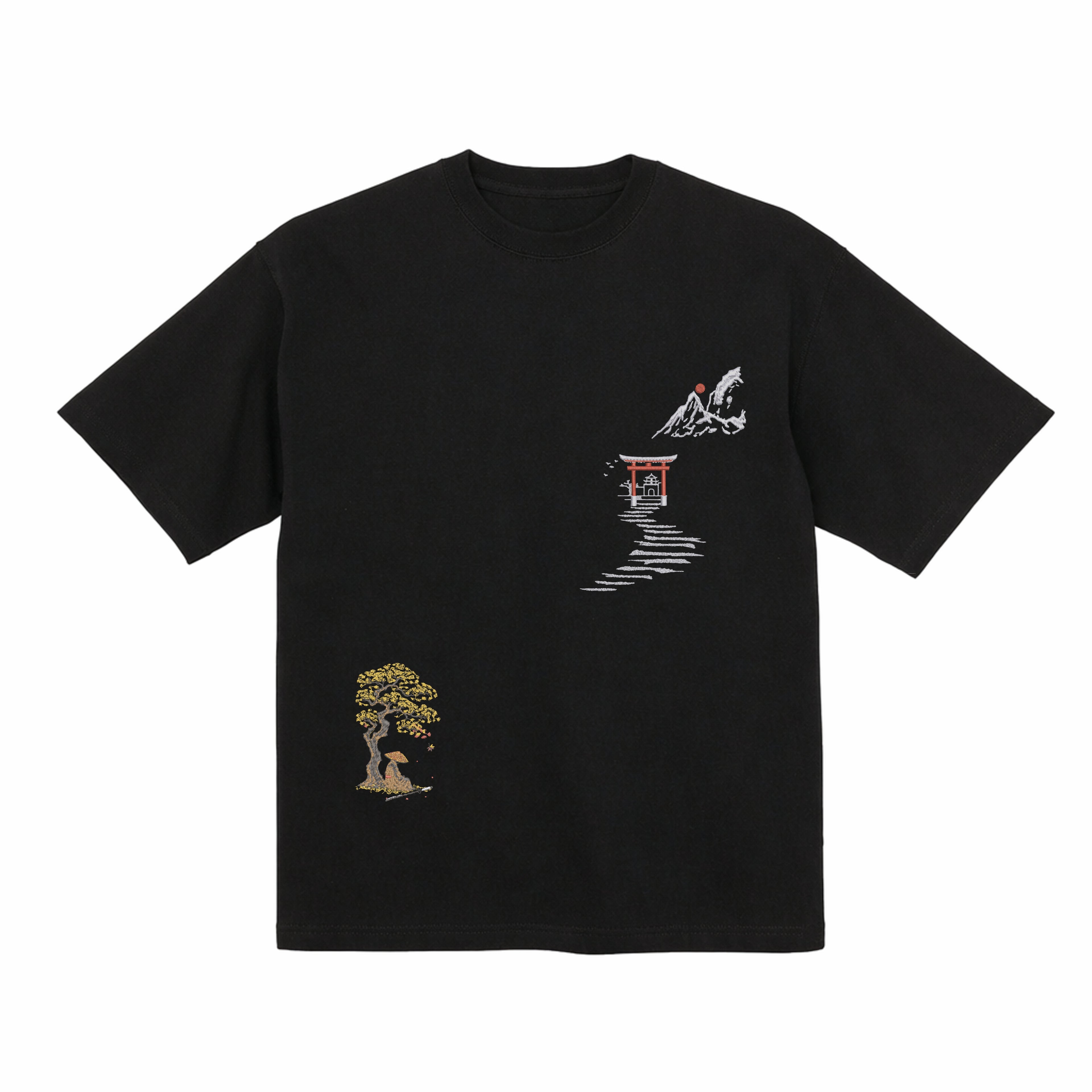 Japanese Samurai Embroidered Heavyweight Premium Cotton T shirt