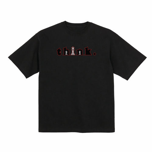 Camiseta bordada de algodón premium de peso pesado con texto en inglés "Jaque Mate Ajedrez Think"