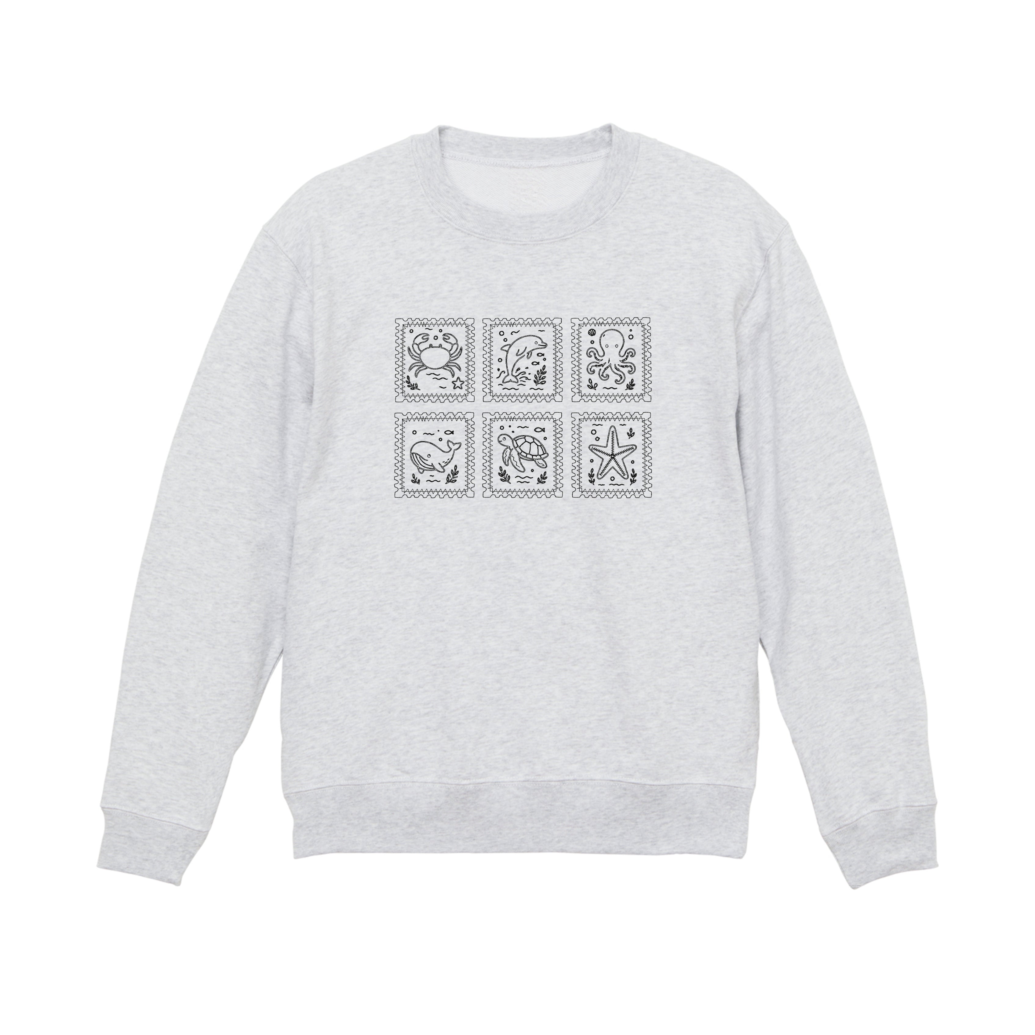 Ocean Animal Stamp Marine Embroidered Heavyweight 450 GSM Cotton Hoodie Sweatshirt