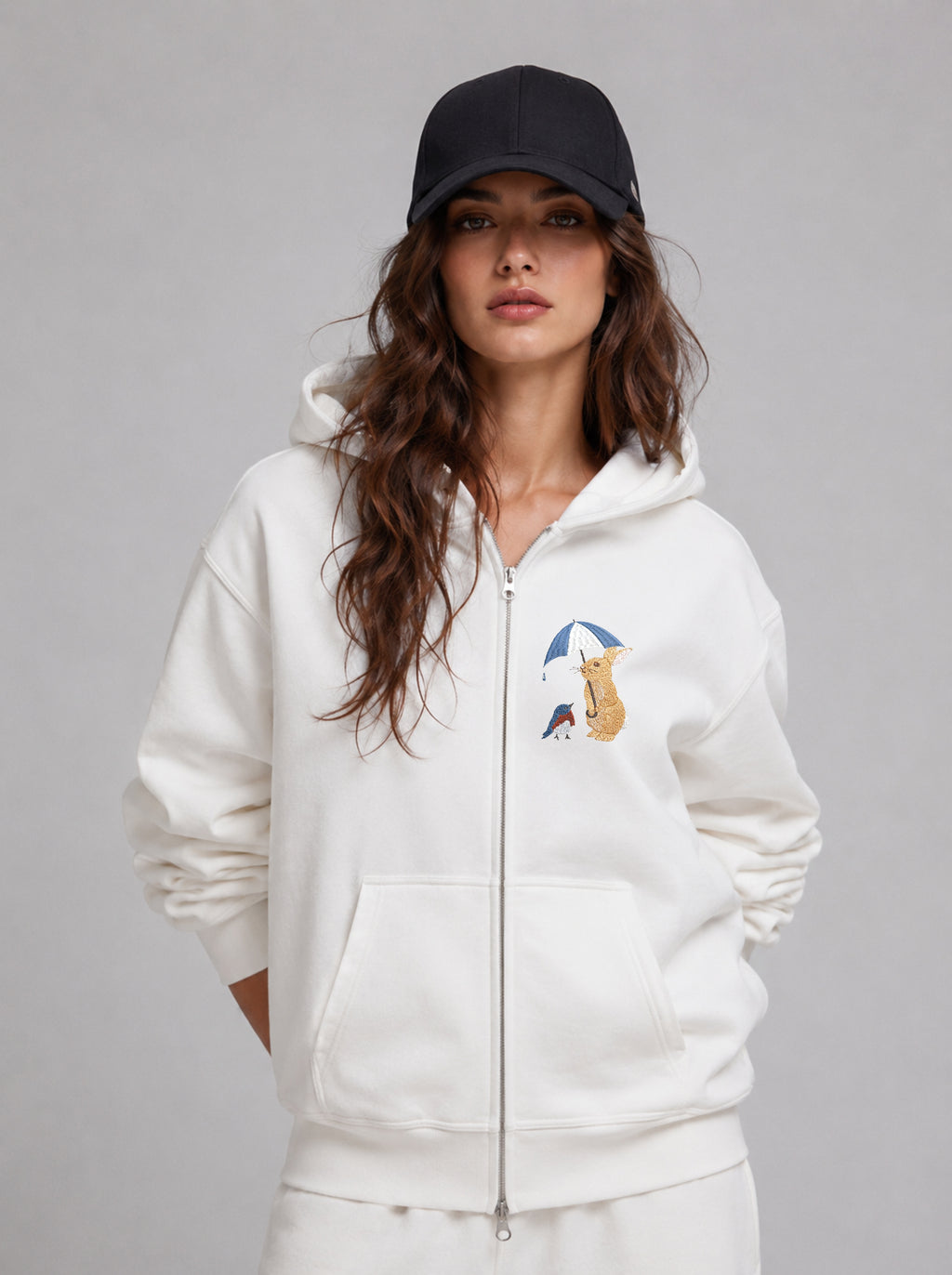Bunny & Robin Embroidered 450GSM Heavyweight Pullover Hoodie Sweatshirt