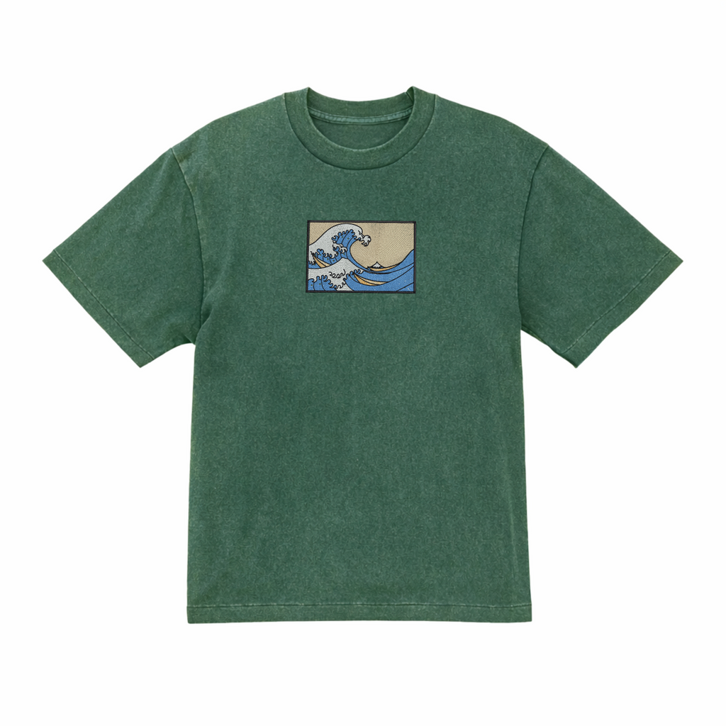 The Great Wave Off Kanagawa Premium Cotton Heavyweight Embroidered T shirt