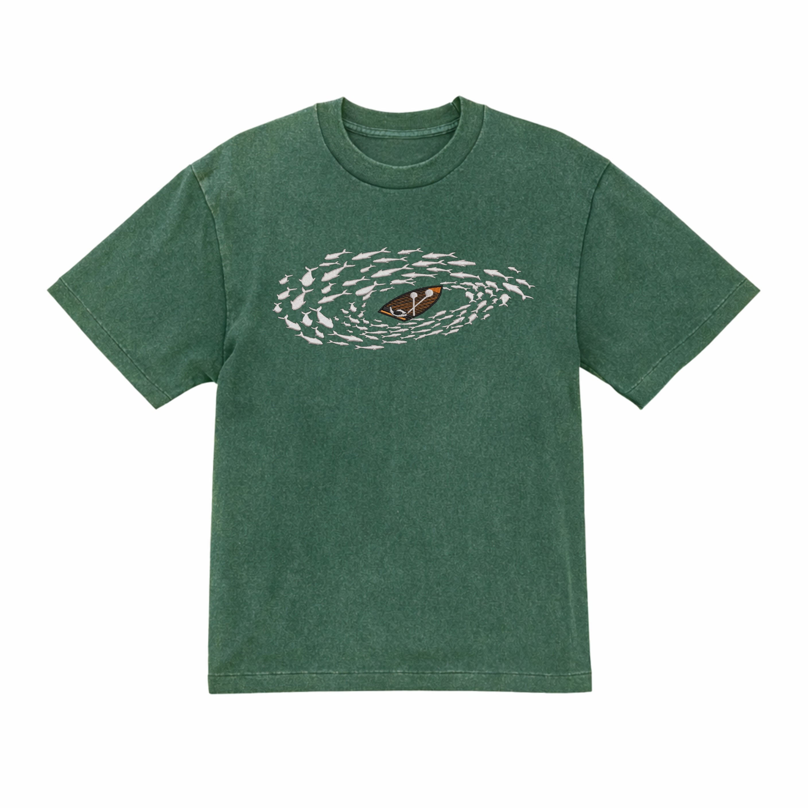 Boat Fishing Embroidered Cotton T shirt