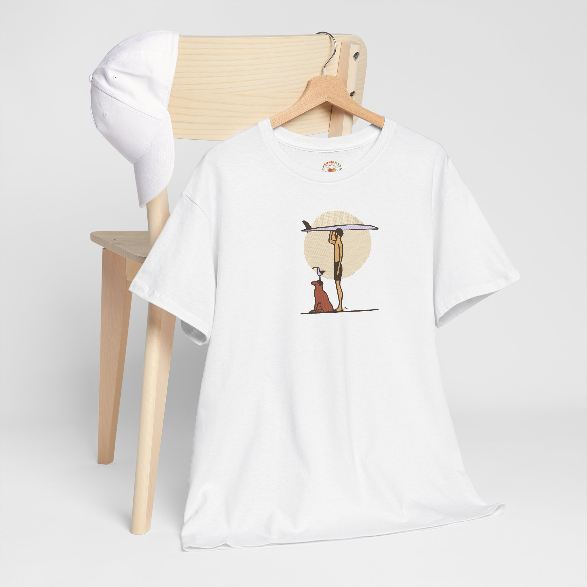 Surfer on Beach with Surfboard Embroidery Hoodie | Sweatshirt | T-shirt