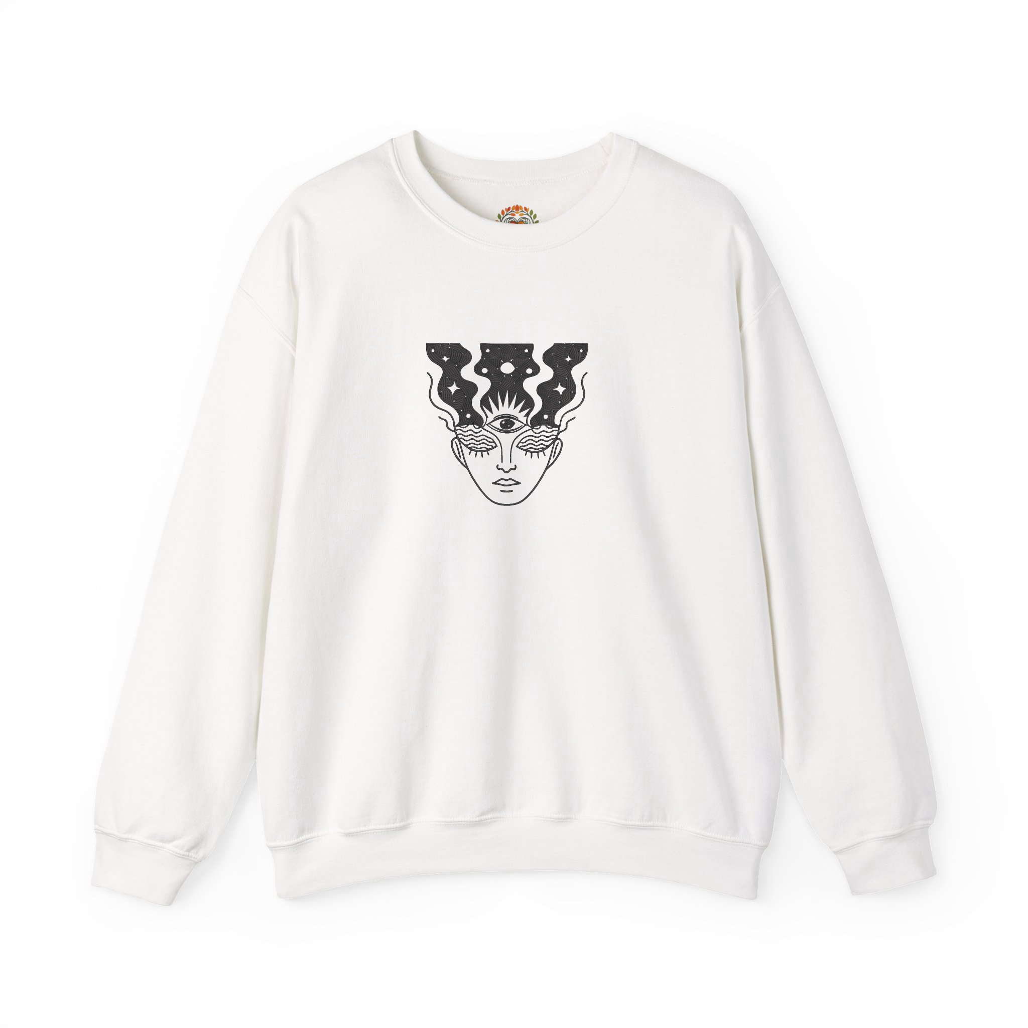 サイケデリックなフェイスシルエットアートワーク刺繍パーカー | スウェットシャツ | Tシャツ