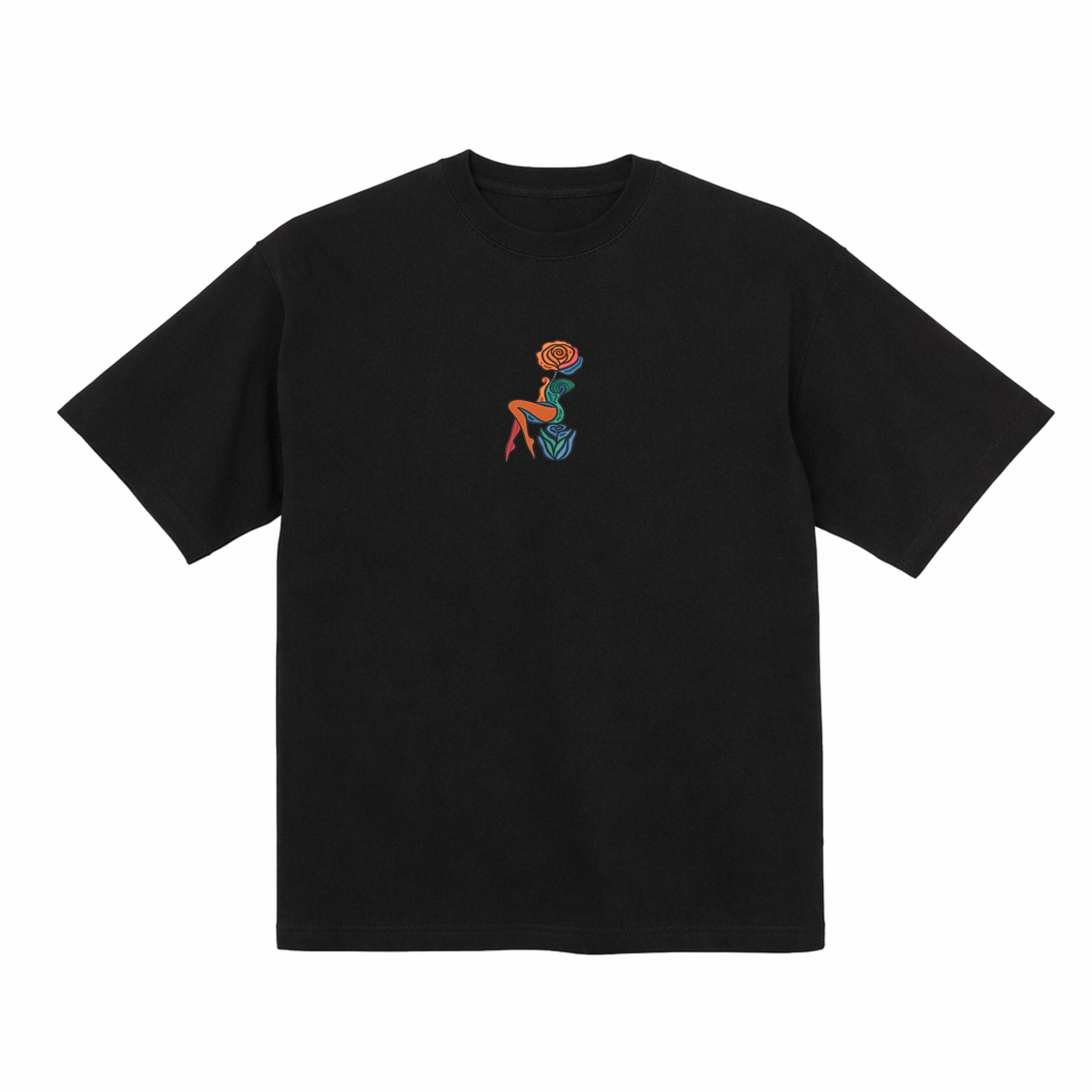 Abstract Rose Lady Mural Embroidered Premium Cotton T shirt | Spring Collection