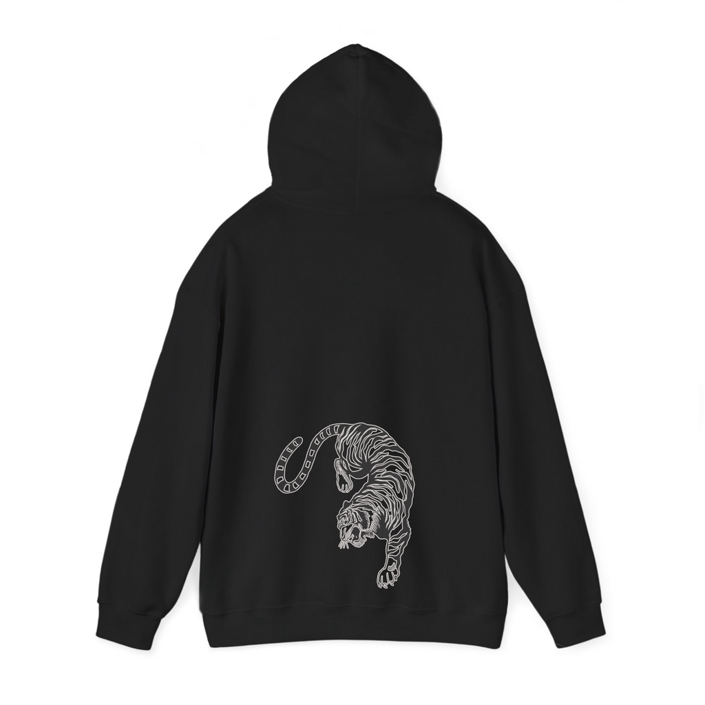 Sudadera con capucha y bordado de tigre siberiano en blanco y negro | Sudadera