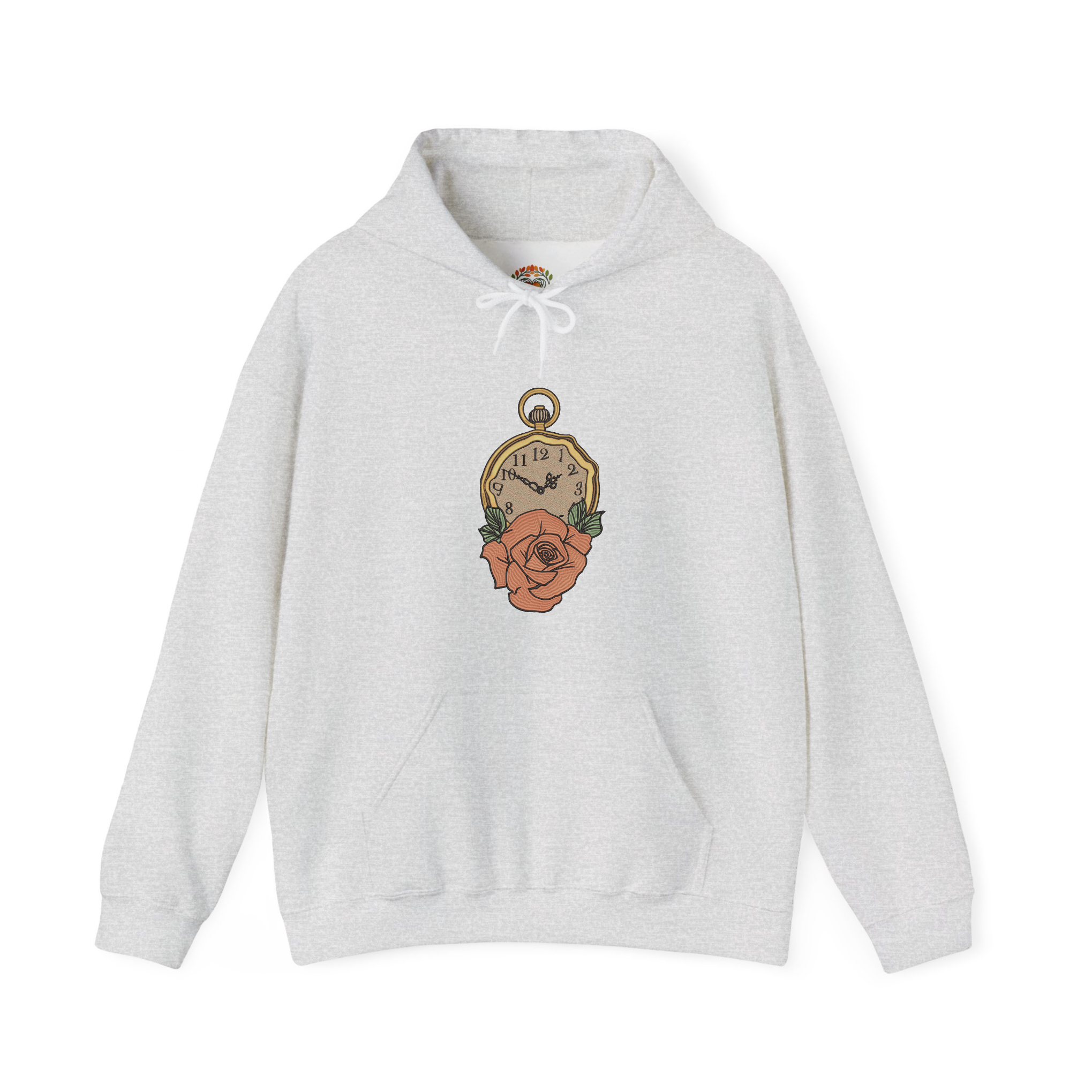 Vintage Valentine Floral Timepiece Embroidered Hoodie | Sweatshirt