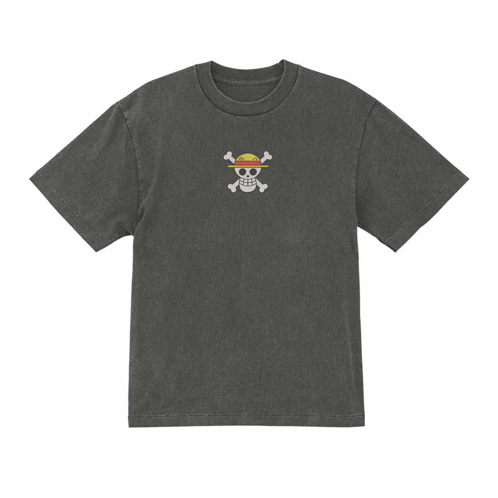 One Piece Straw Hat Embroidered T-Shirt – Heavyweight Organic Cotton Anime Shirt