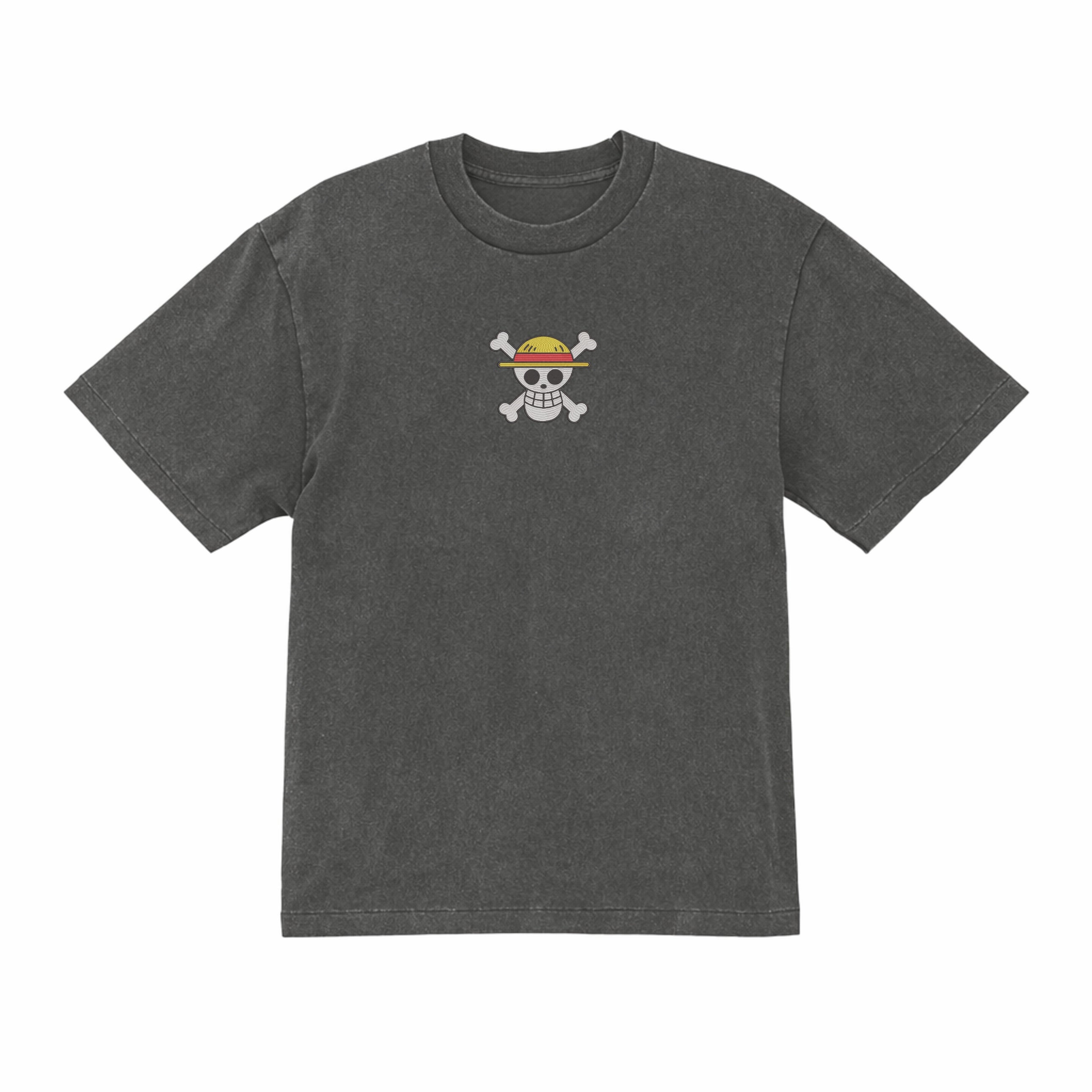 One Piece Straw Hat Embroidered T-Shirt – Heavyweight Organic Cotton Anime Shirt