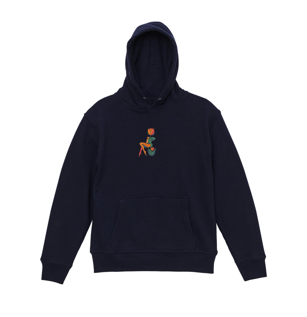 Abstract Tulip Lady Mural Embroidered Heavyweight Hoodie and Sweatshirt