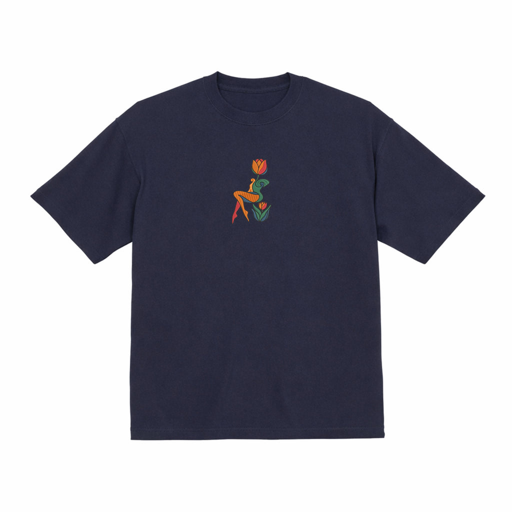 Abstract Tulip Lady Mural Embroidered Premium T shirt