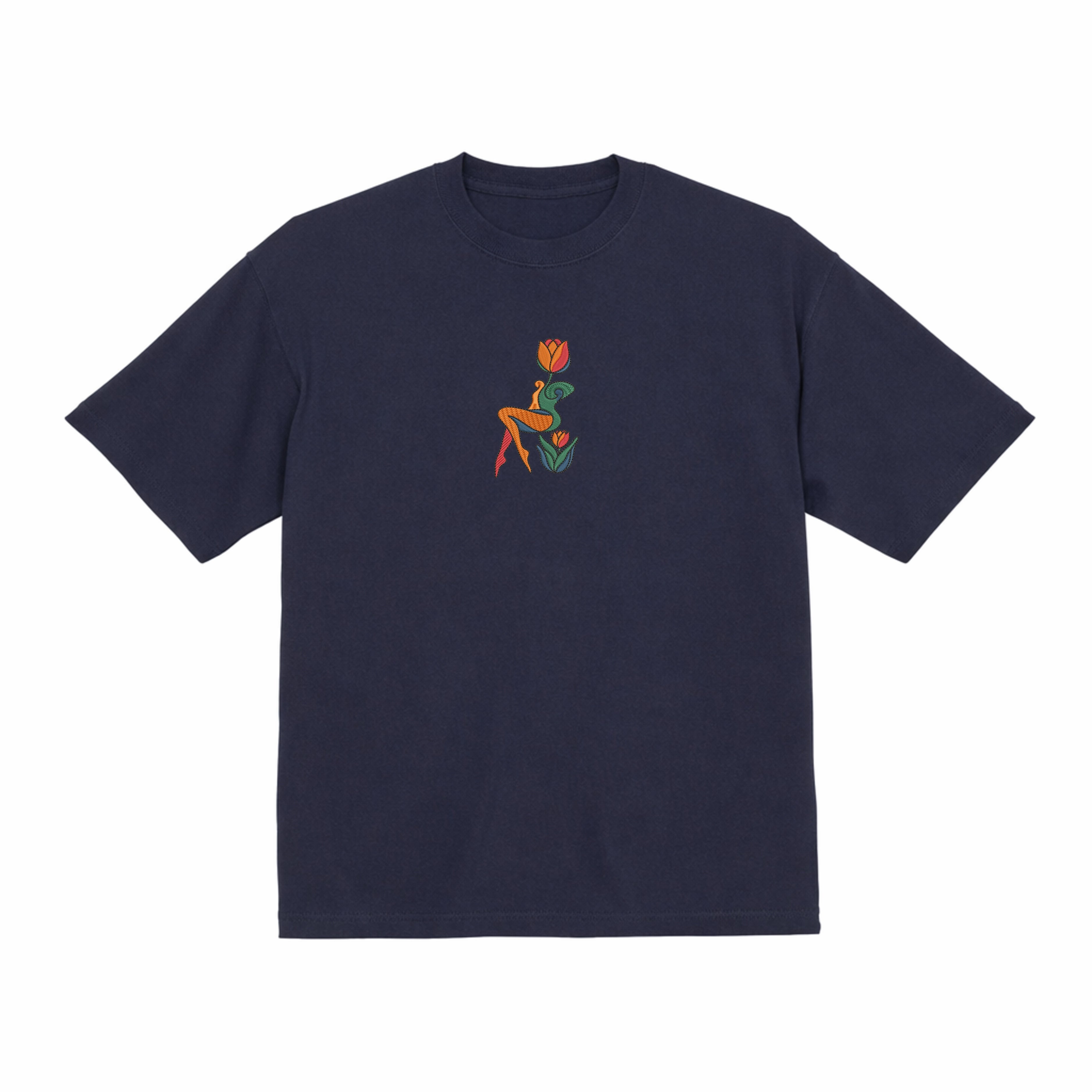 Abstract Tulip Lady Mural Embroidered Premium T shirt