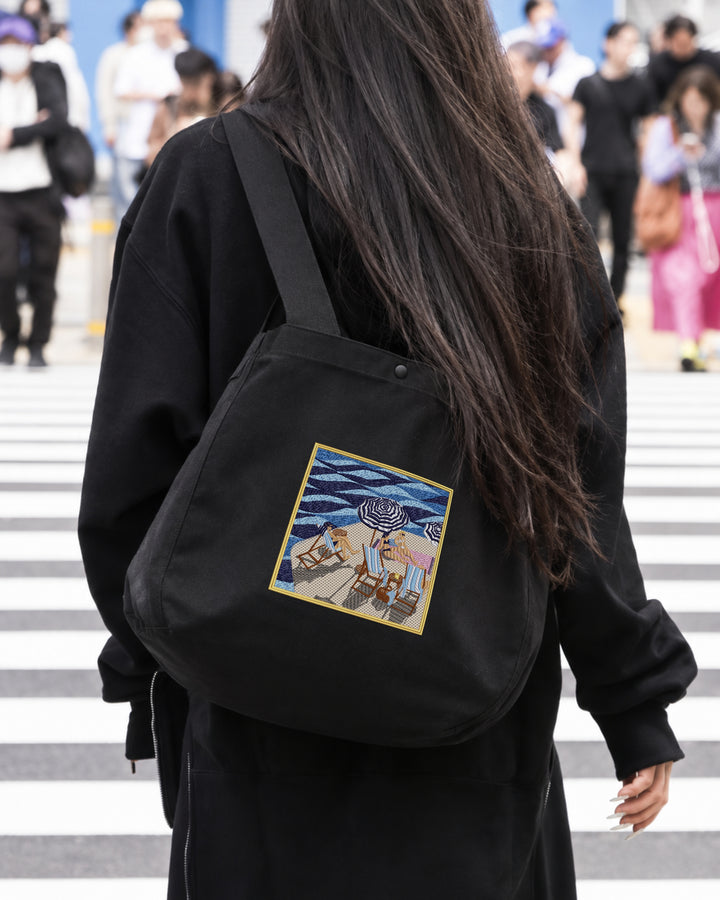Postcards from the Coast | Beach Scene Embroidered Tote Bag – 20L