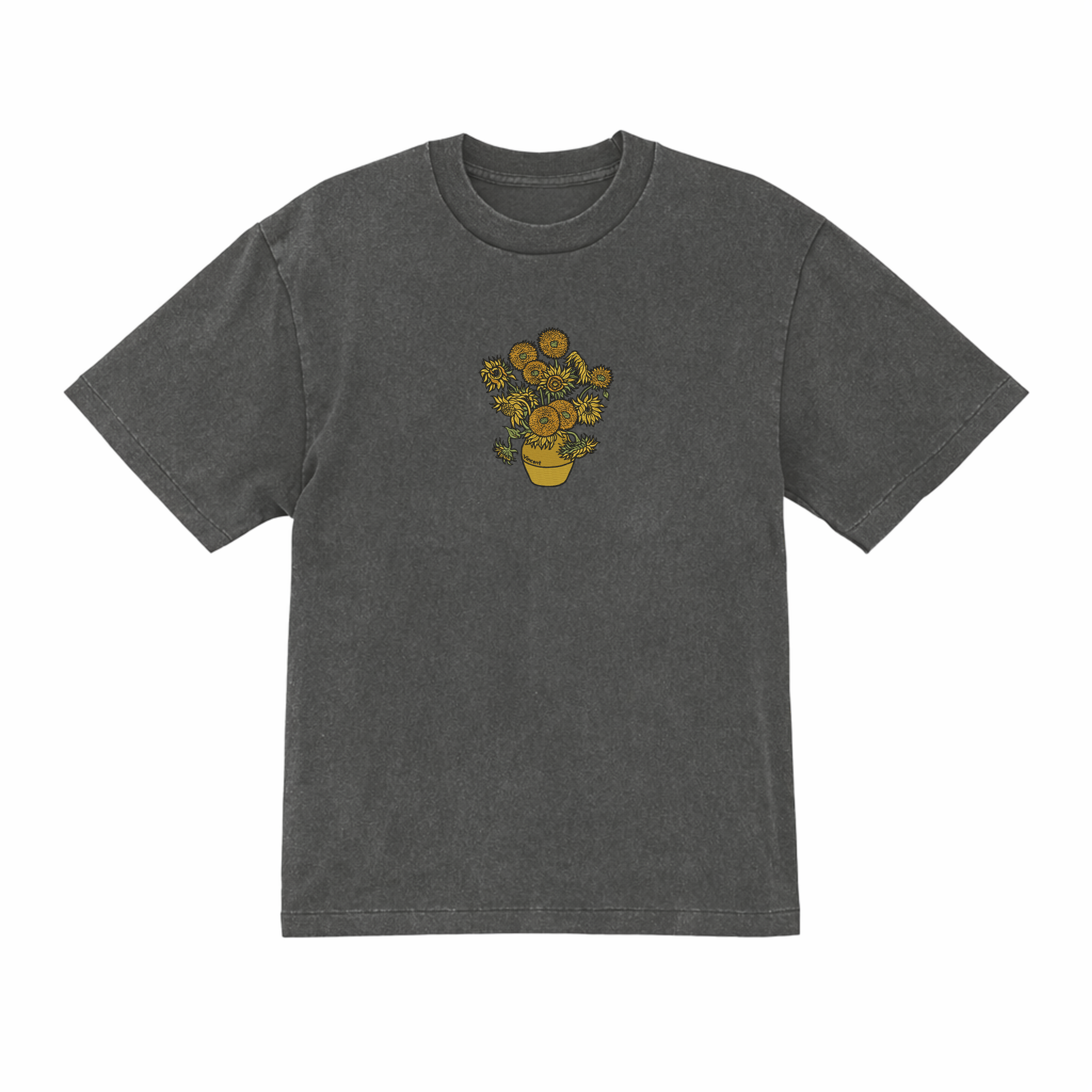 Vase with Fifteen Sunflowers Vincent Van Gogh Premium Cotton Heavyweight Embroidered T shirt
