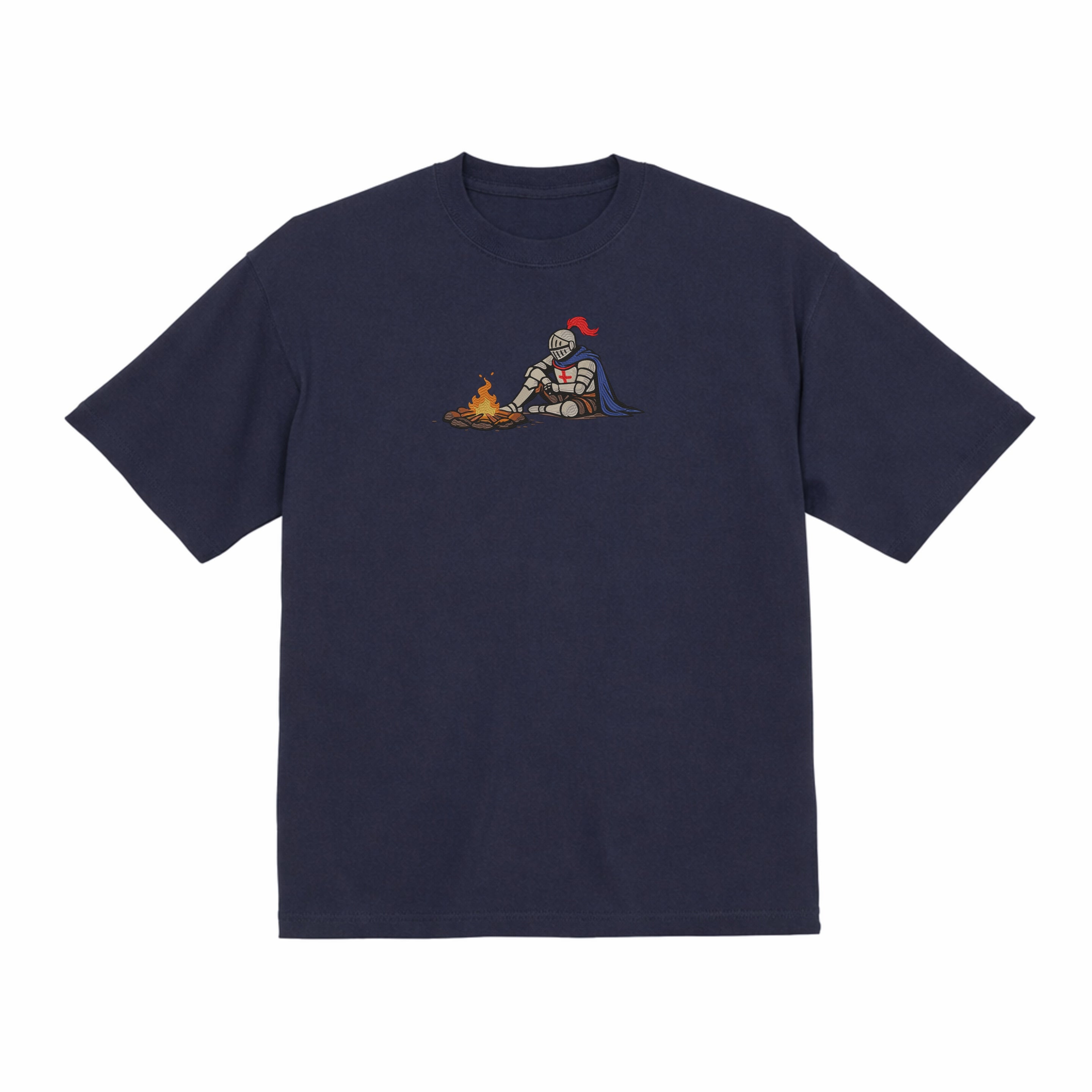 Dark Fantasy Embroidered Templar Knight By Fire Heavyweight T shirt