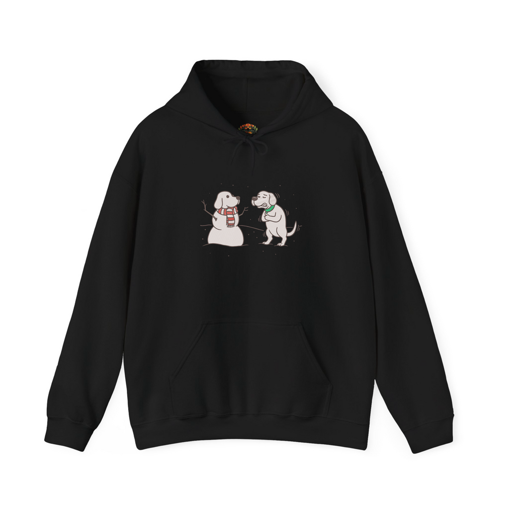 Sudadera con capucha y bordado de perro y camuflaje de muñeco de nieve navideño | Sudadera