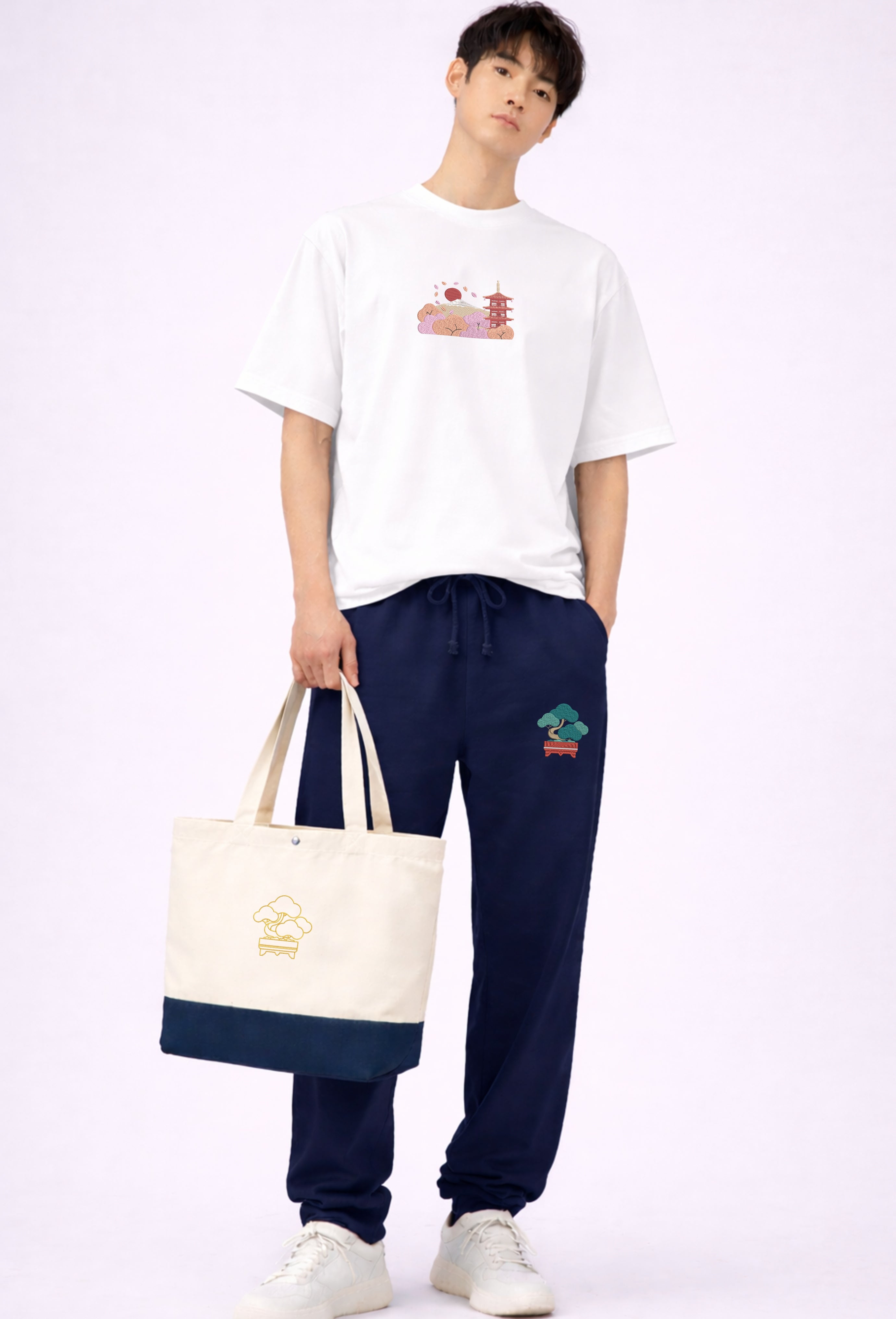 Japanese Bonsai | Embroidered 17L Eco-Sustainable Tote Bag