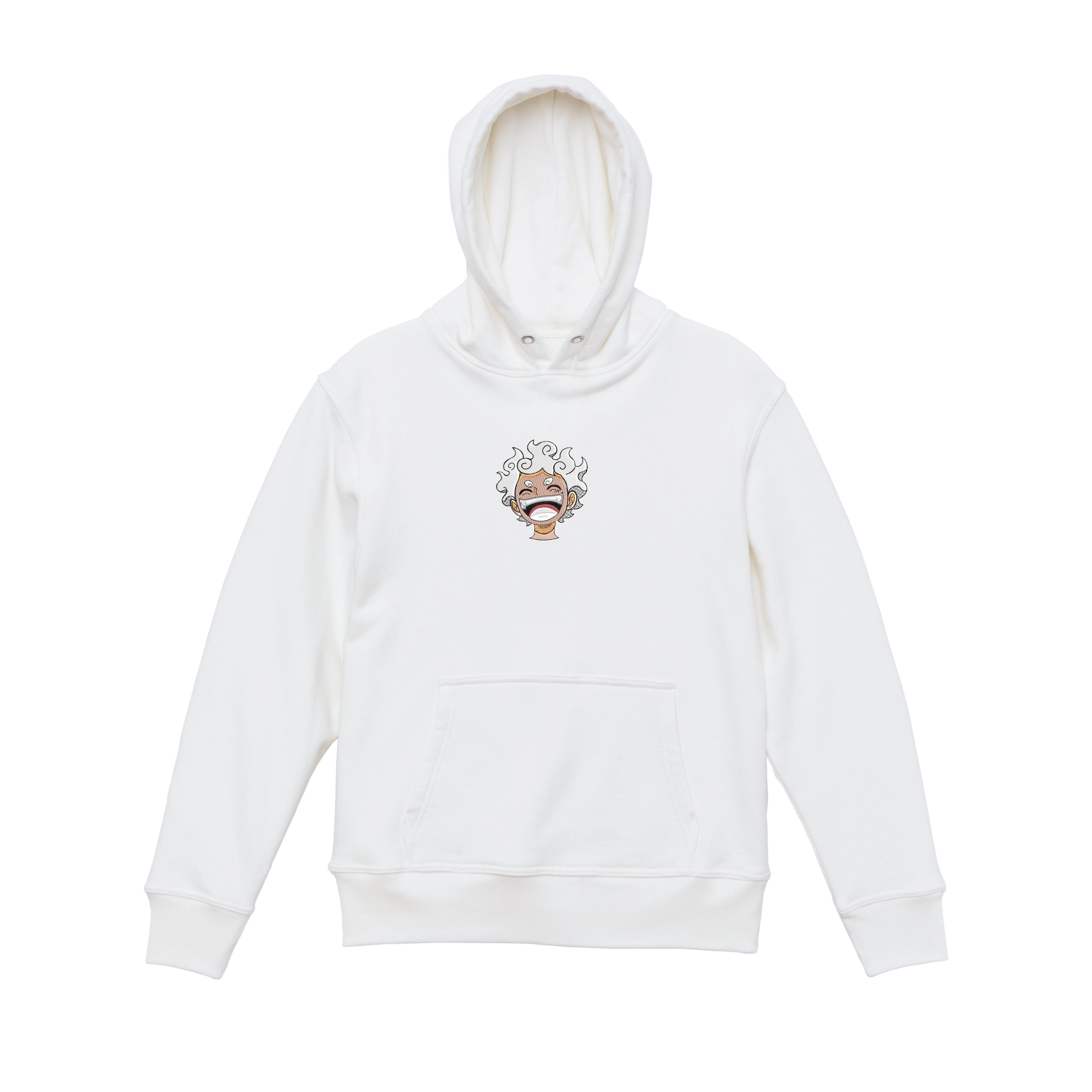 gear 5 luffy hoodie Joy Boy Gear 5 Monkey D Luffy Embroidered Heavyweight 450 GSM Cotton Hoodie Sweatshirt Premium Heavyweight Cotton Sweatshirt / Off White / S