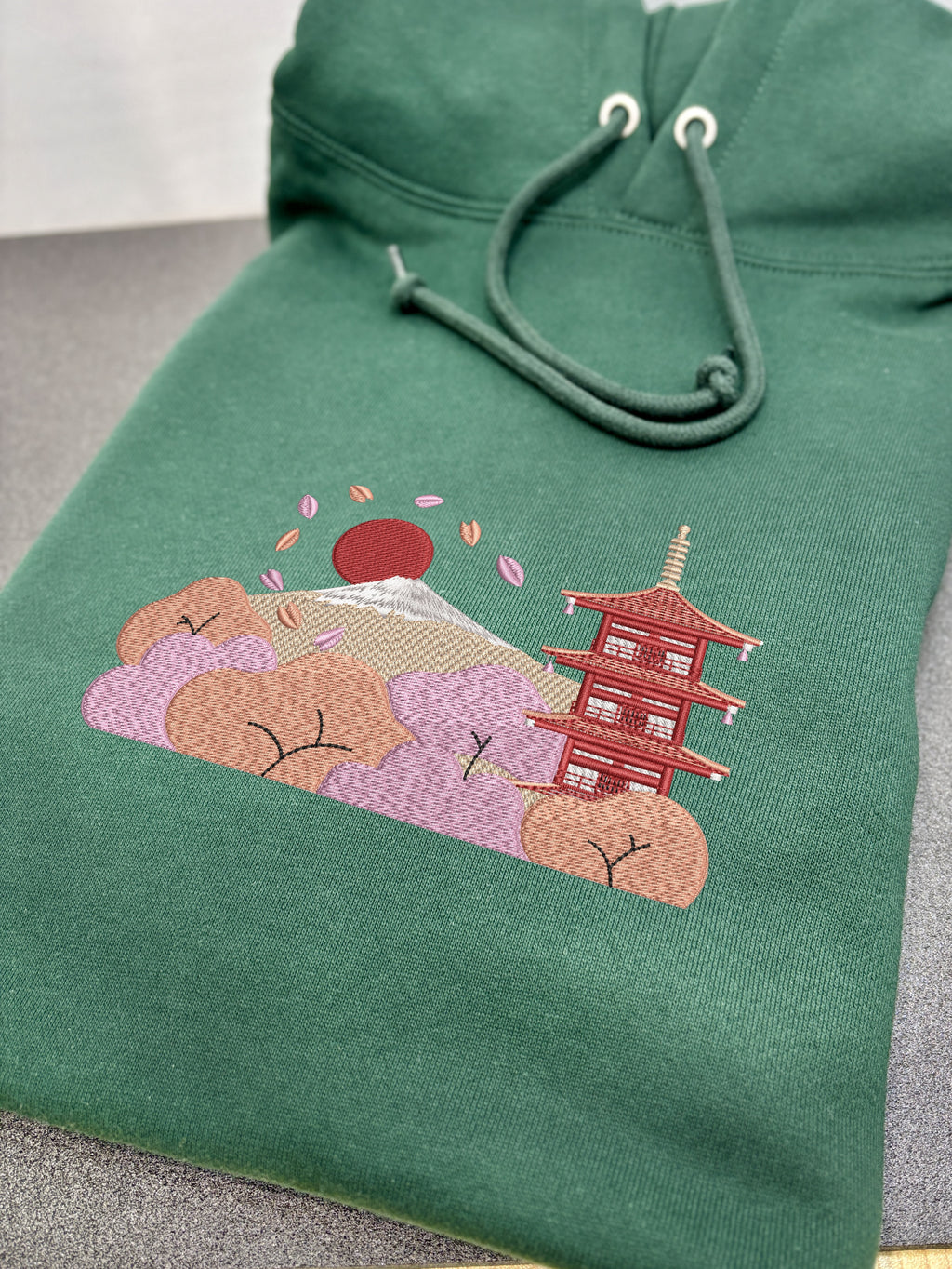 Chureito Pagoda Fuji Landscape | Embroidered 450GSM Heavyweight Pullover Hoodie