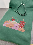 Chureito Pagoda Fuji Landscape | Embroidered 450GSM Heavyweight Pullover Hoodie