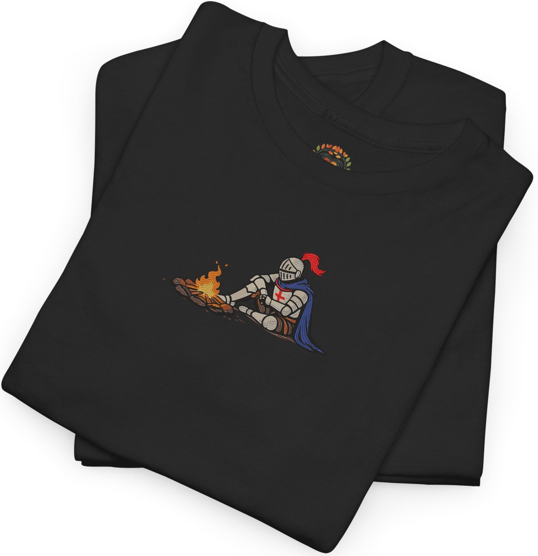 Dark Fantasy Embroidered Templar Knight By Fire Heavyweight T shirt