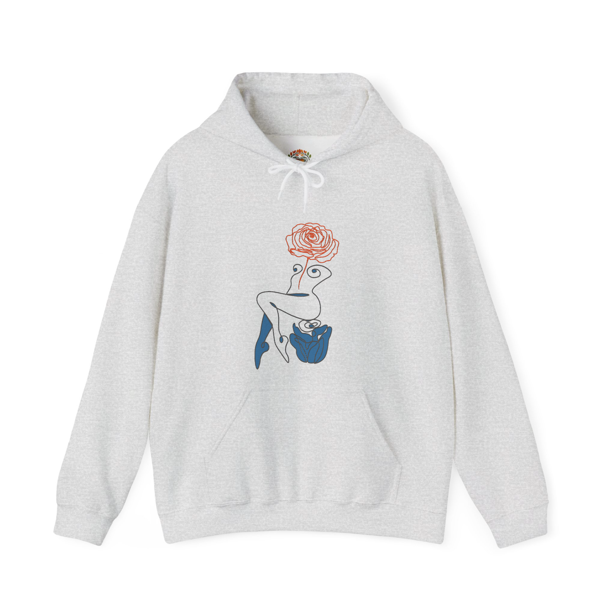 ミニマリストな花柄抽象ローズウーマンラインアート刺繍パーカー | スウェットシャツ