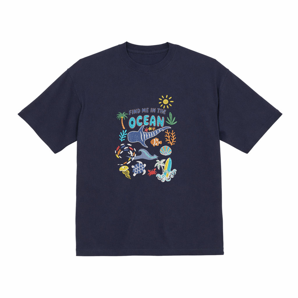Find me in the ocean 刺繍入りプレミアムヘビーウェイトTシャツ