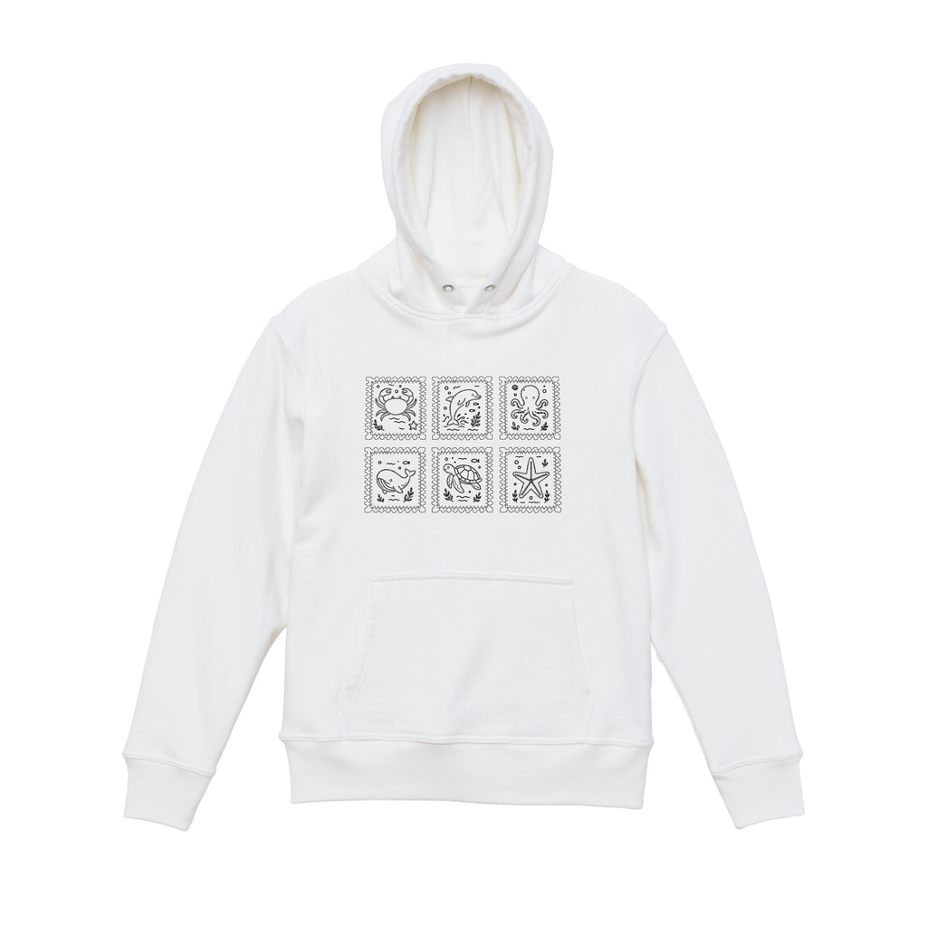 Ocean Animal Stamp Marine Embroidered Heavyweight 450 GSM Cotton Hoodie Sweatshirt