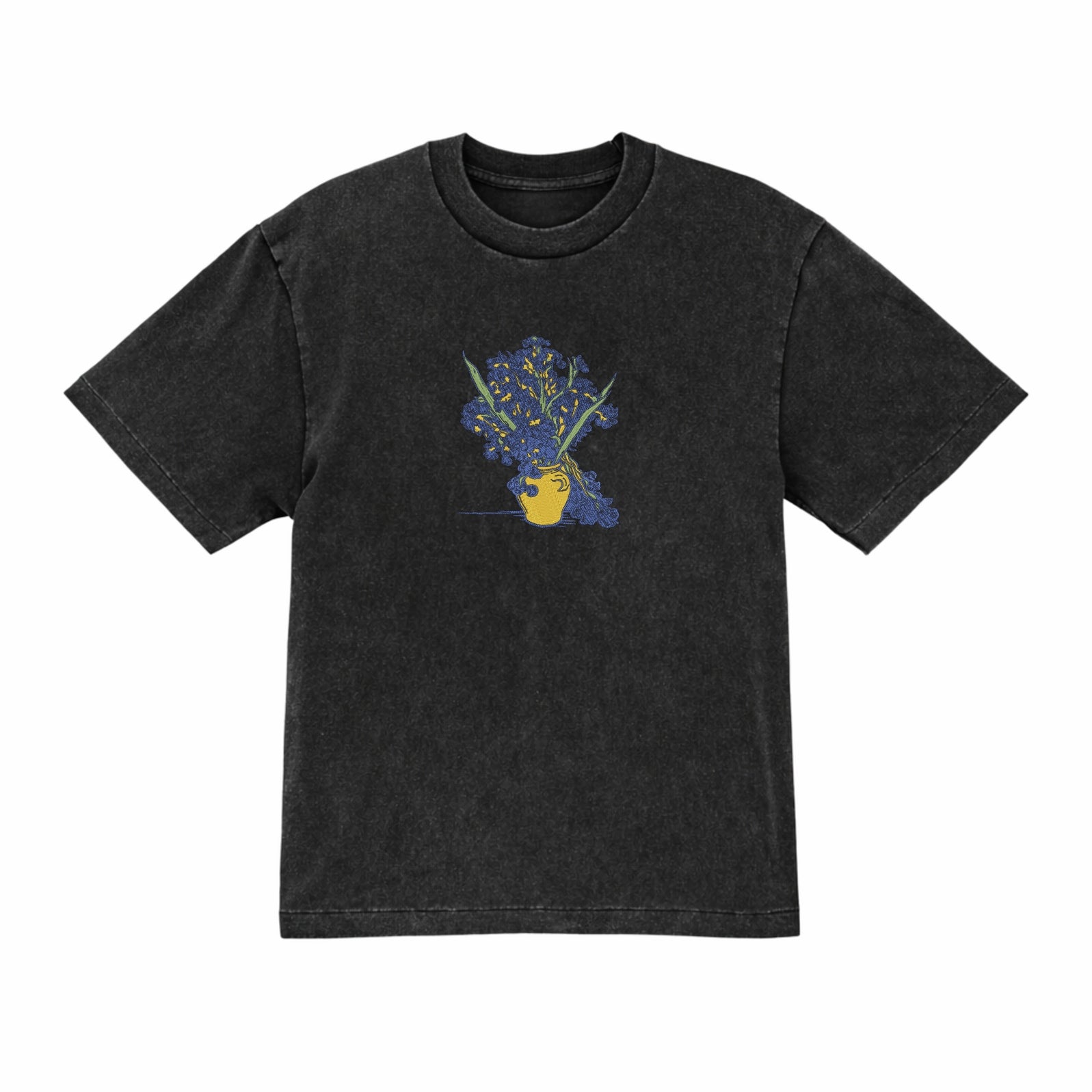 Embroidered Vincent Van Gogh Iris vase Premium Cotton Heavyweight T shirt