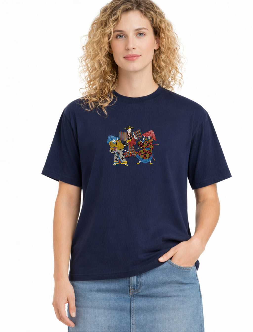 Embroidered Geisha Kabuki Japanese Streetwear Cotton Heavyweight T shirt