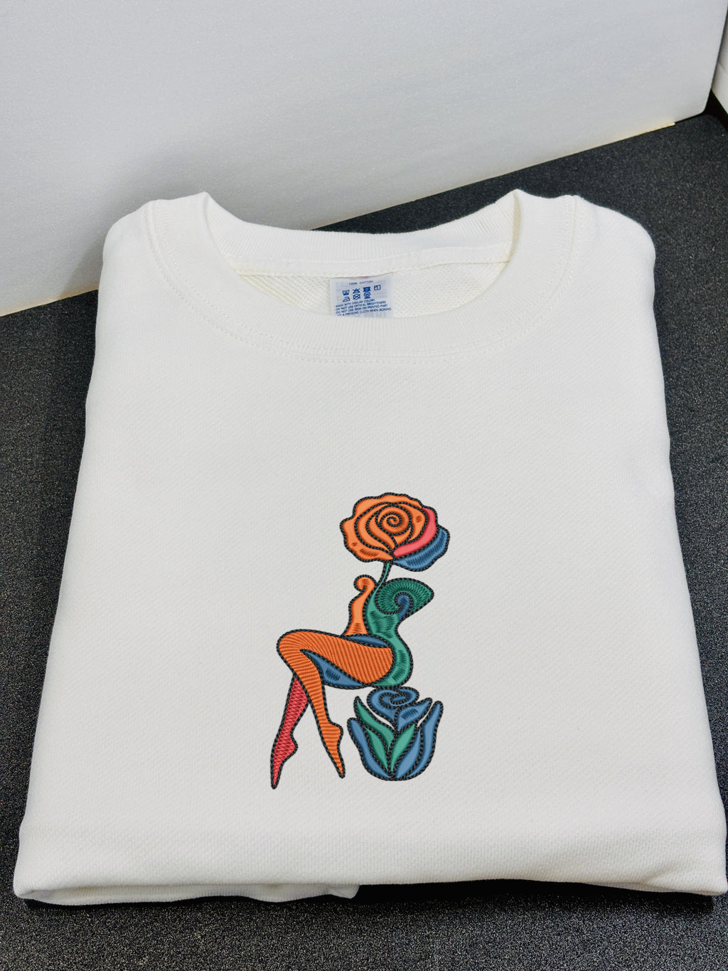Abstract Rose Lady Mural Embroidered Heavyweight Hoodie and Sweatshirt