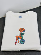 Abstract Rose Lady Mural Embroidered Heavyweight Hoodie and Sweatshirt