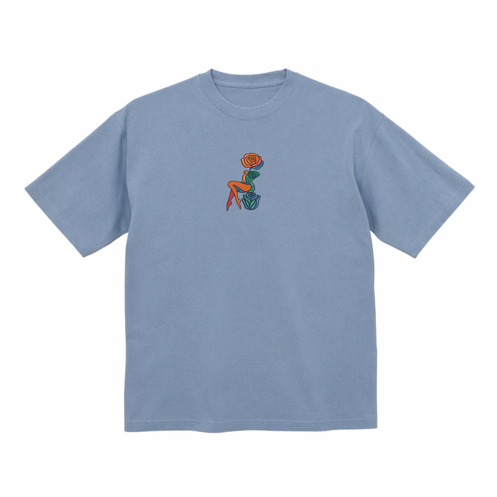 Abstract Rose Lady Mural Embroidered Premium Cotton T shirt | Spring Collection