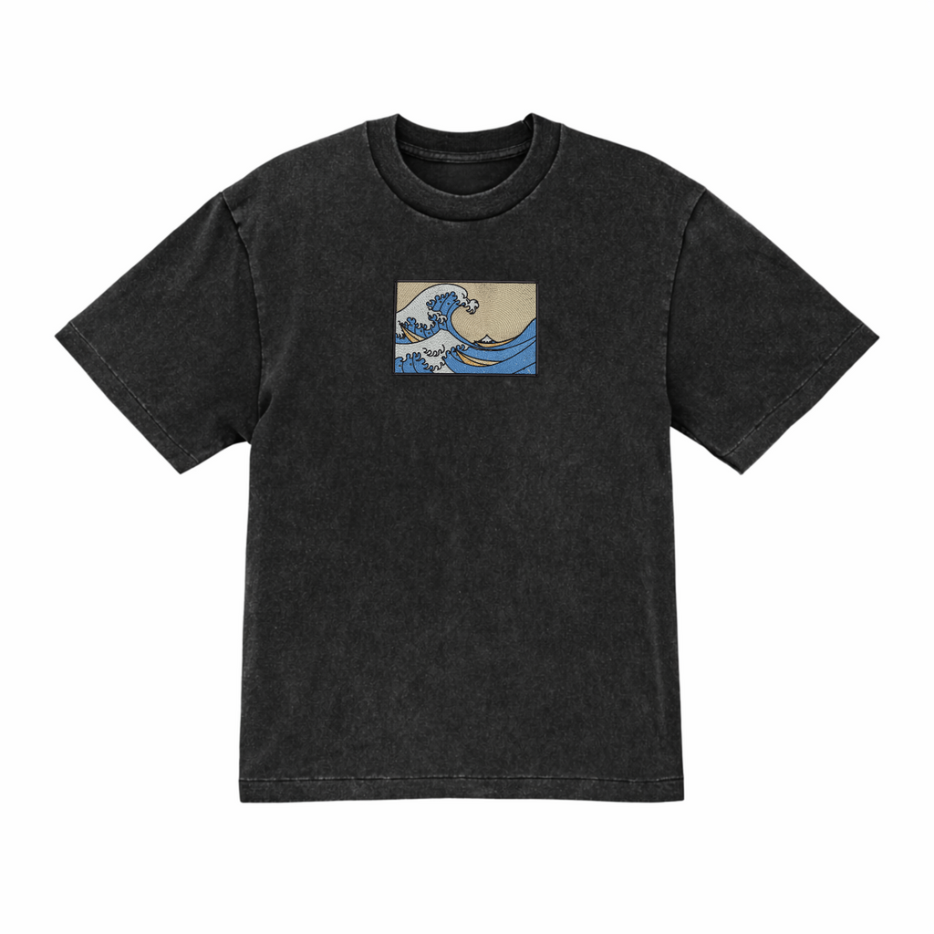 The Great Wave Off Kanagawa Premium Cotton Heavyweight Embroidered T shirt
